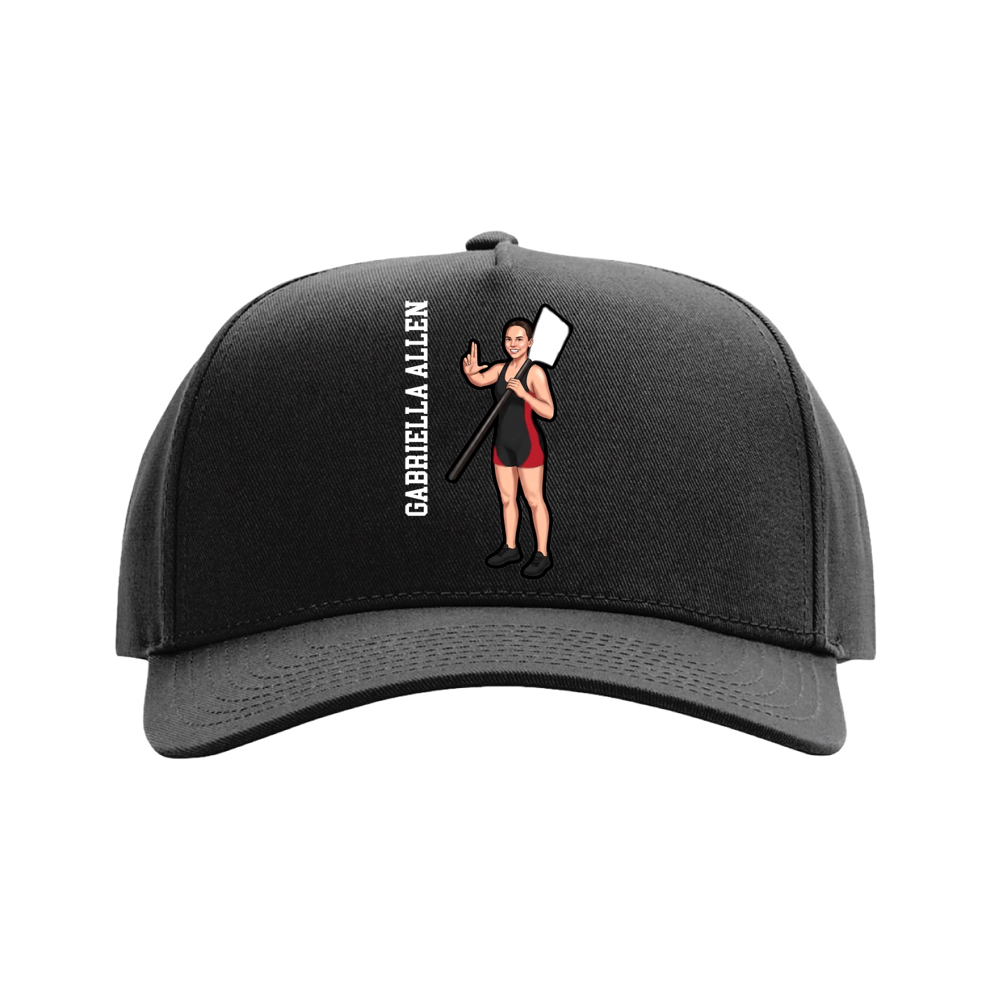 Full Fabric Five-Panel Champ Cap — Name Vertical in Black