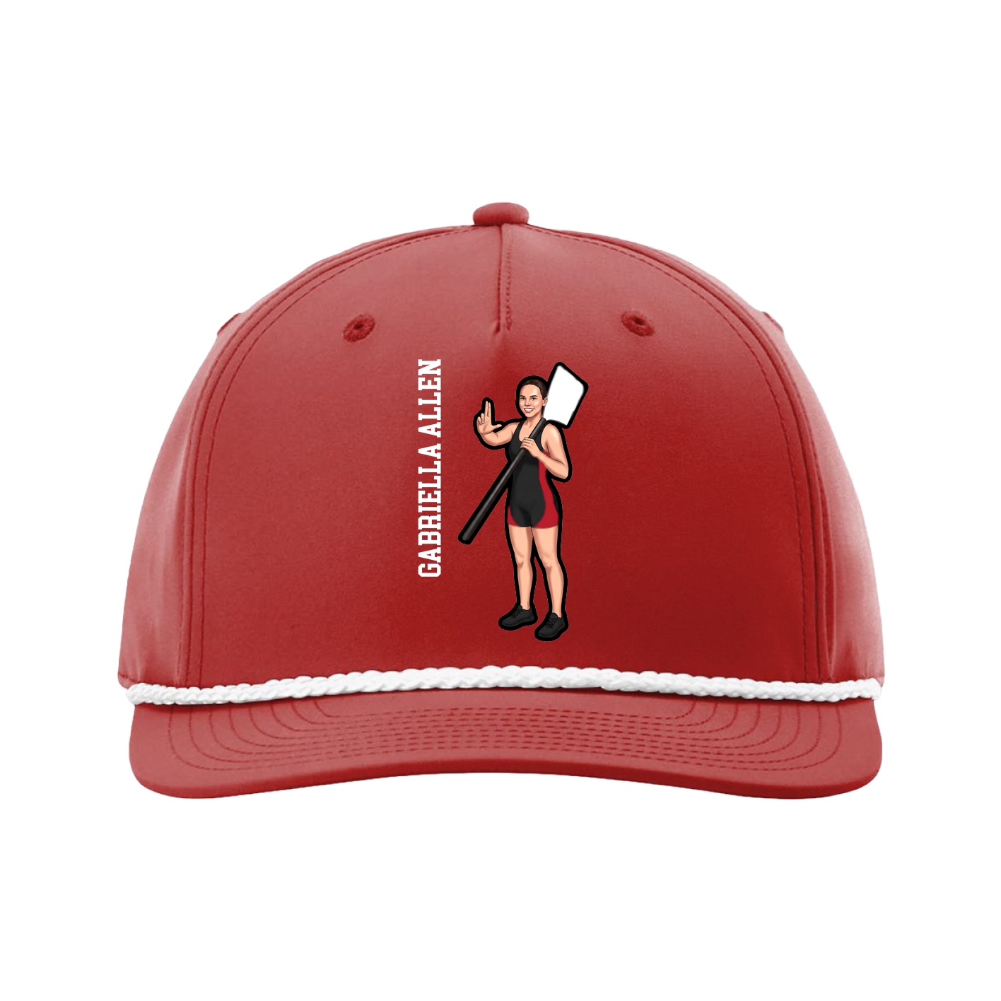 Five-Panel Classic Rope Cap — Name Vertical in Red
