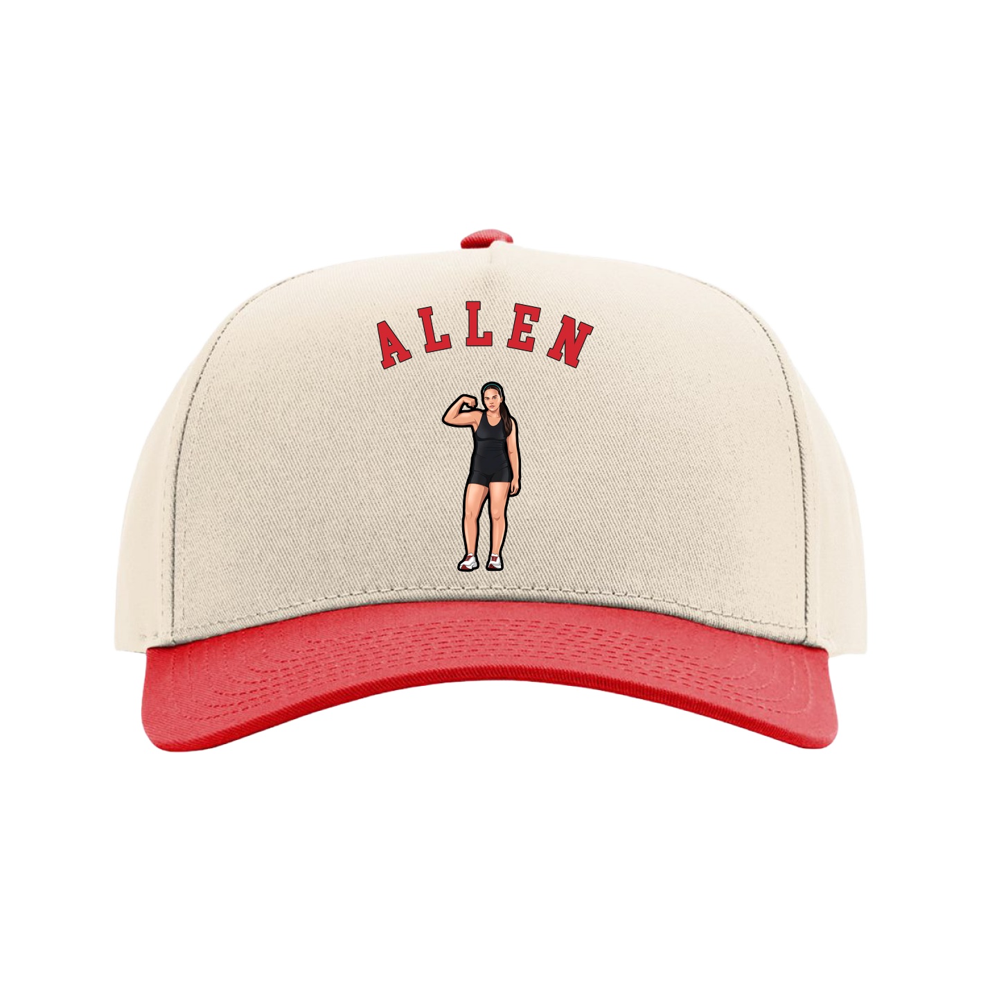 Full Fabric Five-Panel Champ Cap — Shirsey Arch in Cream/Red