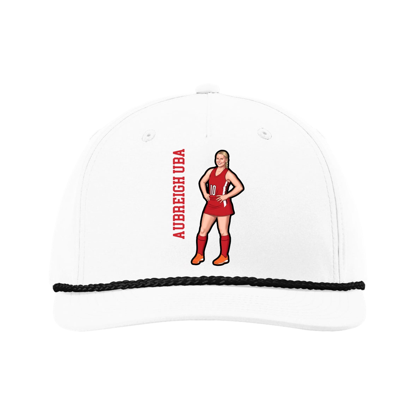 Five-Panel Classic Rope Cap — Name Vertical in White