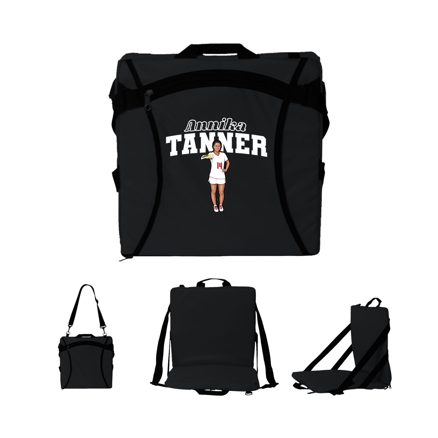 Folding Stadium Seat — Name Arch in Black