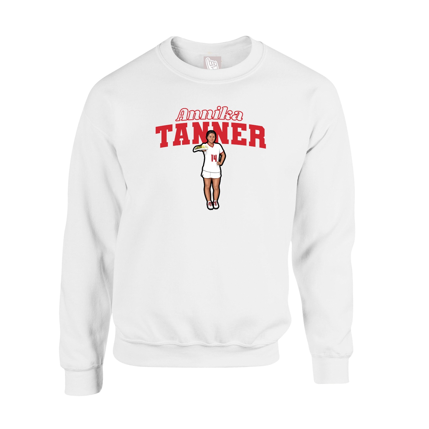 Fleece Crew — Name Arch in White