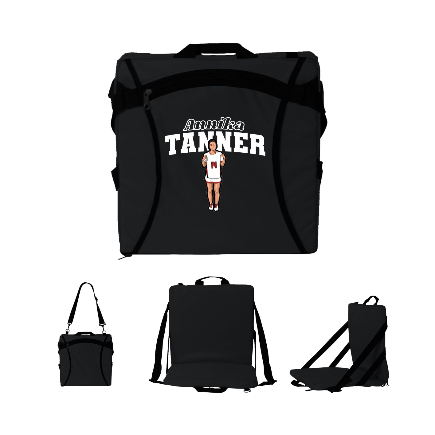 Folding Stadium Seat — Name Arch in Black