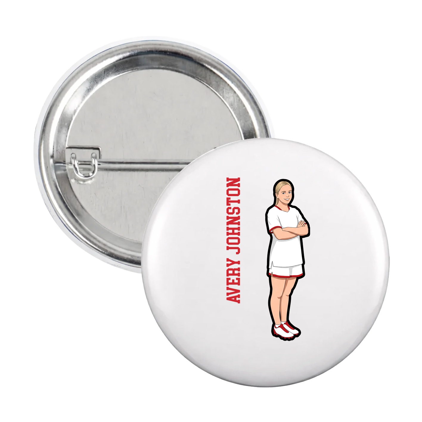 Game Day Button — Name Vertical in White
