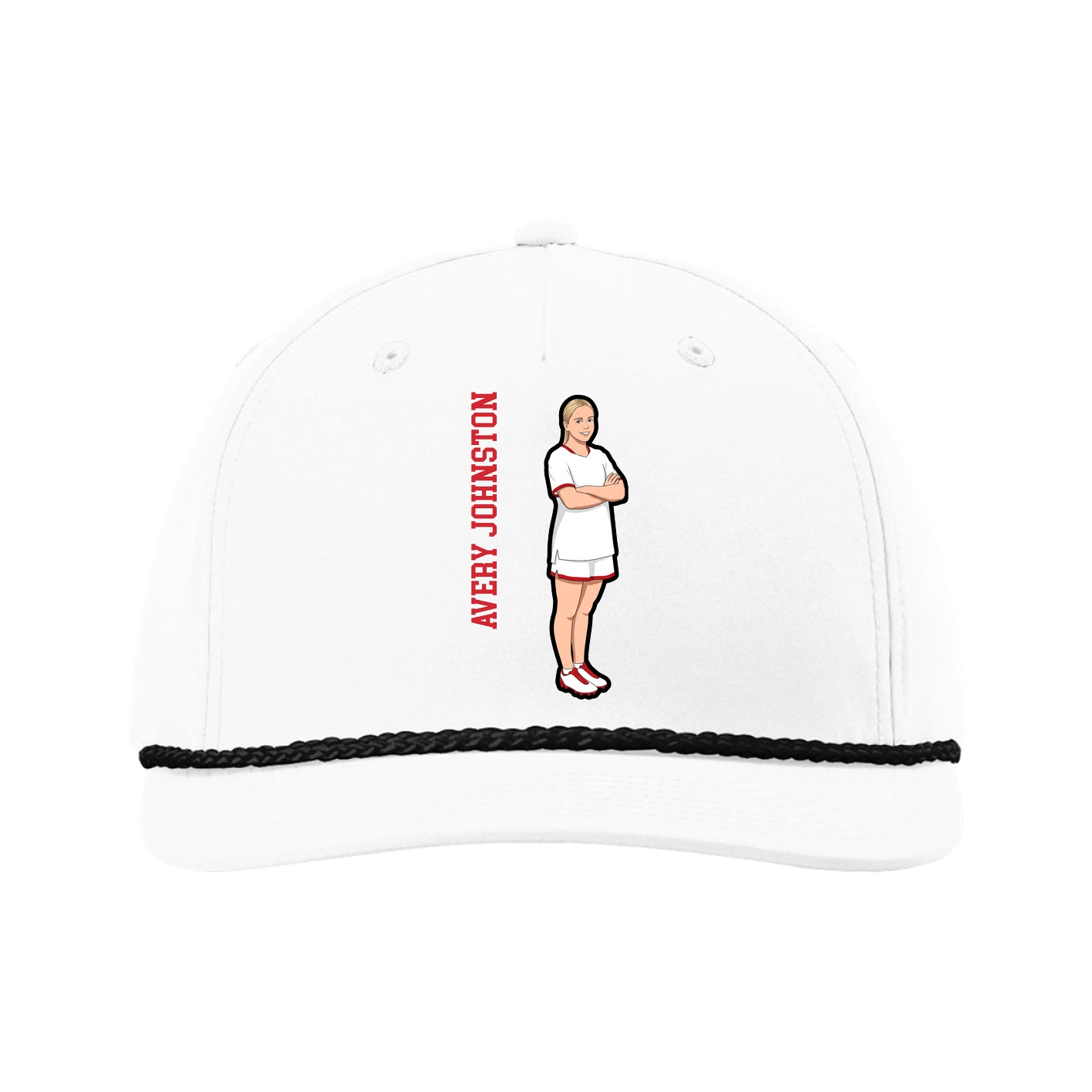 Five-Panel Classic Rope Cap — Name Vertical in White