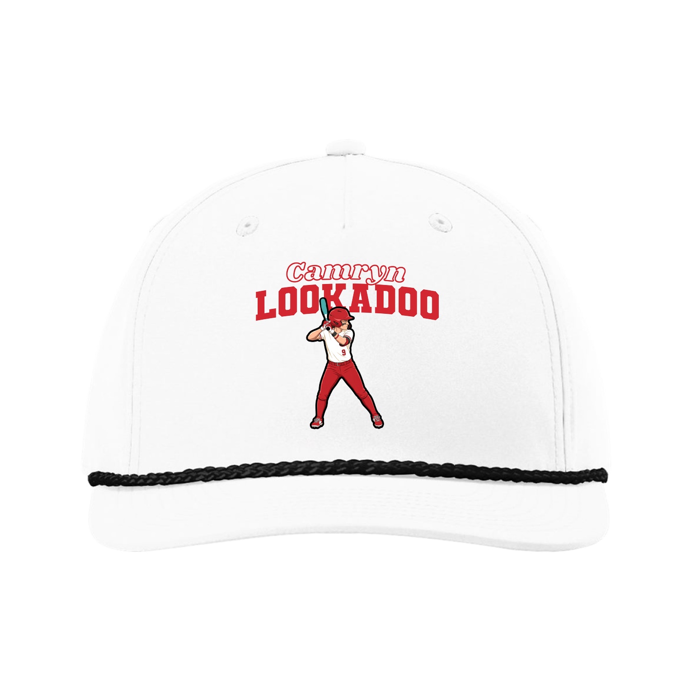 Five-Panel Classic Rope Cap — Name Arch in White
