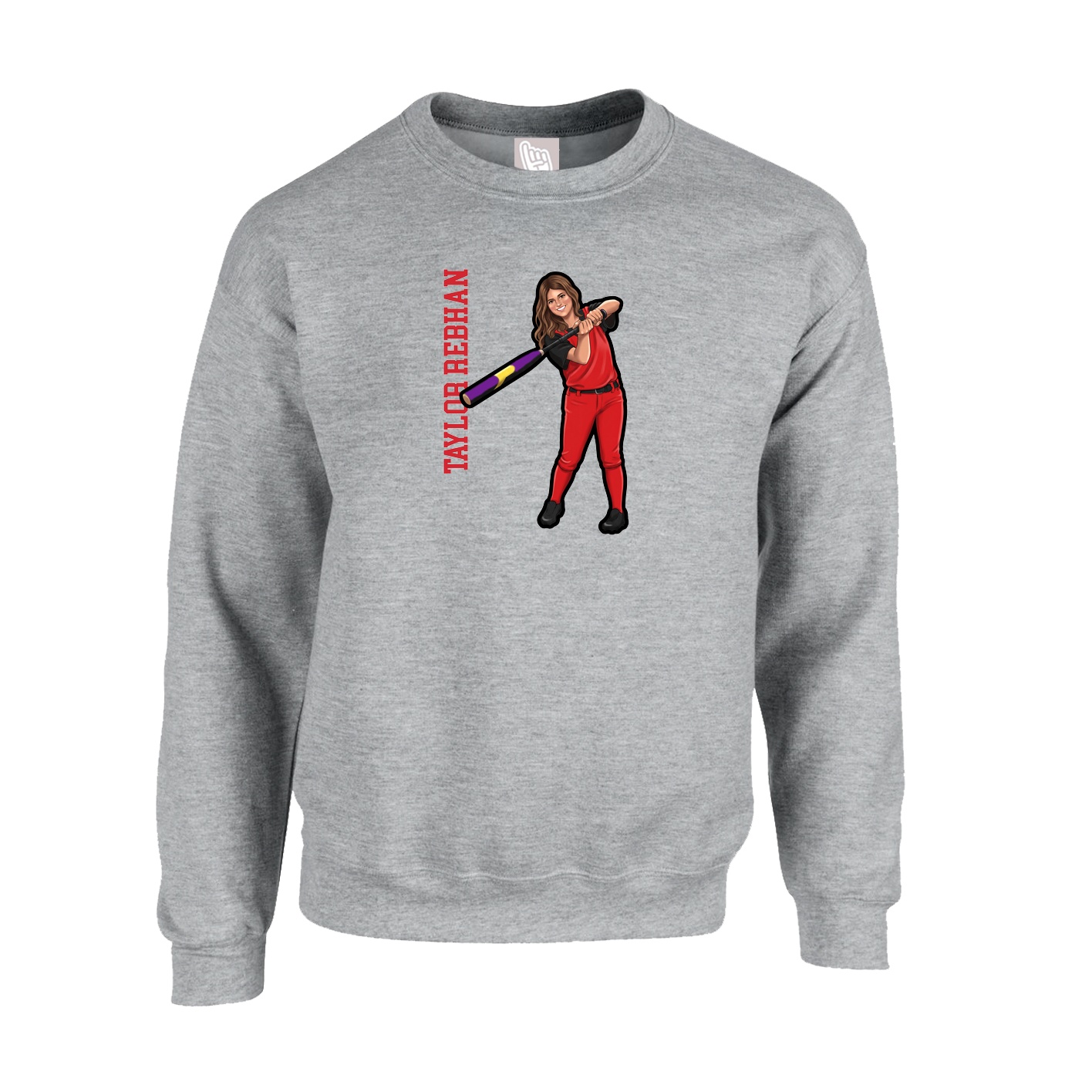 Fleece Crew — Name Vertical in Grey