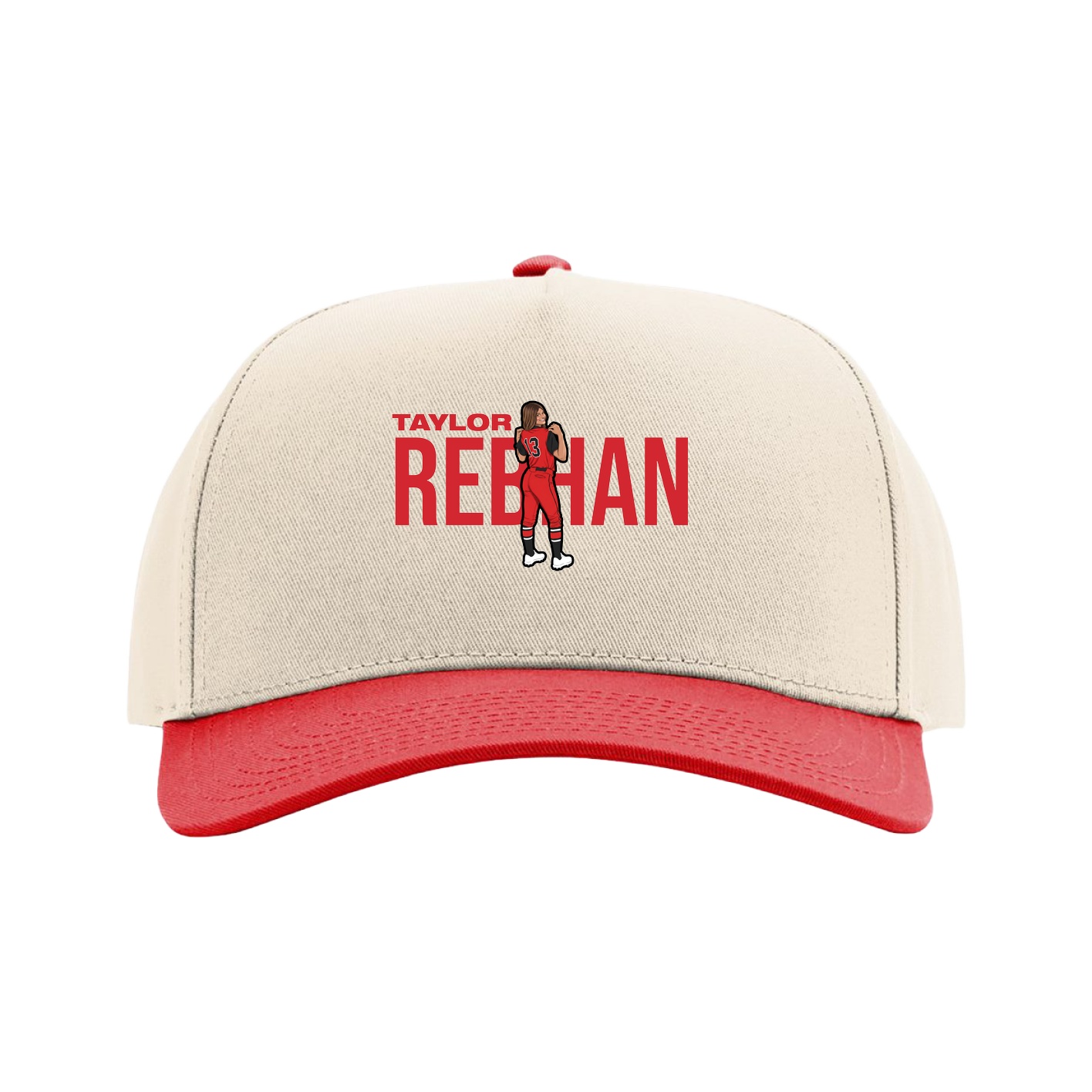 Full Fabric Five-Panel Champ Cap — Player Name in Cream/Red