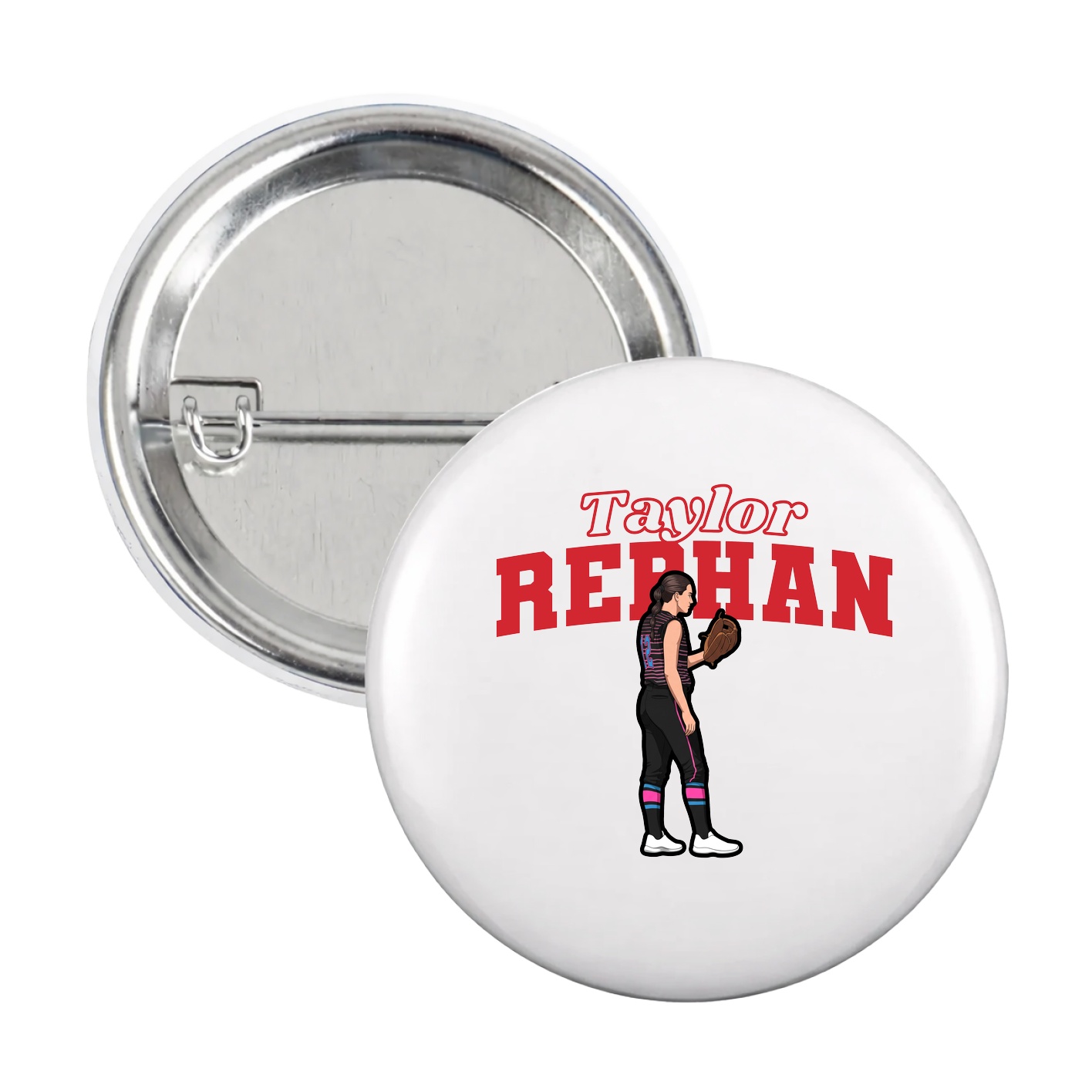 Game Day Button — Name Arch in White