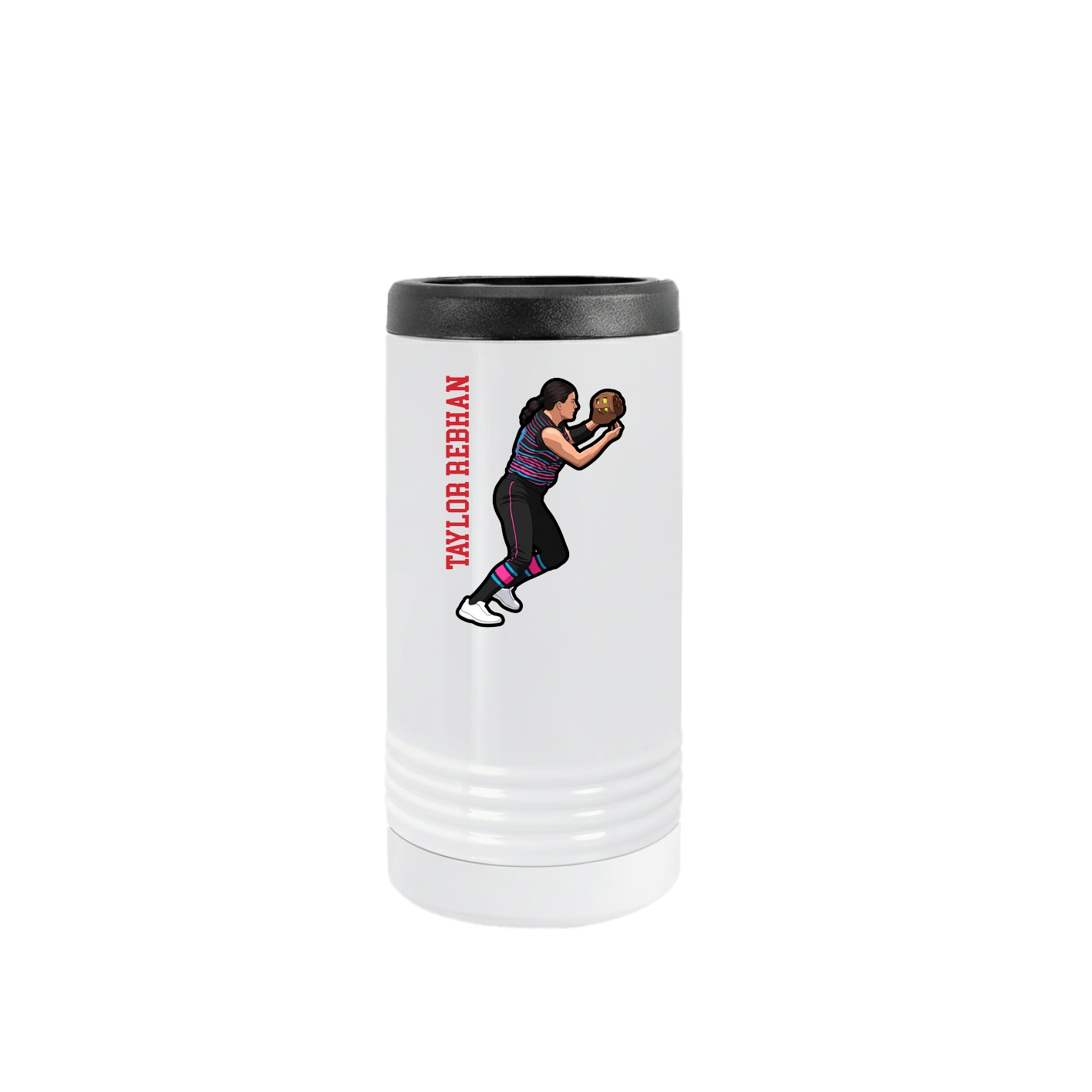 Slim Beverage Holder — Name Vertical in White