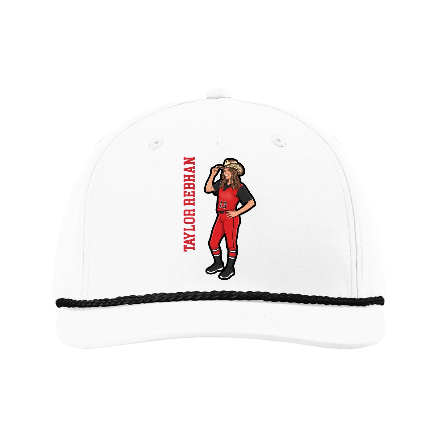 Five-Panel Classic Rope Cap — Name Vertical in White