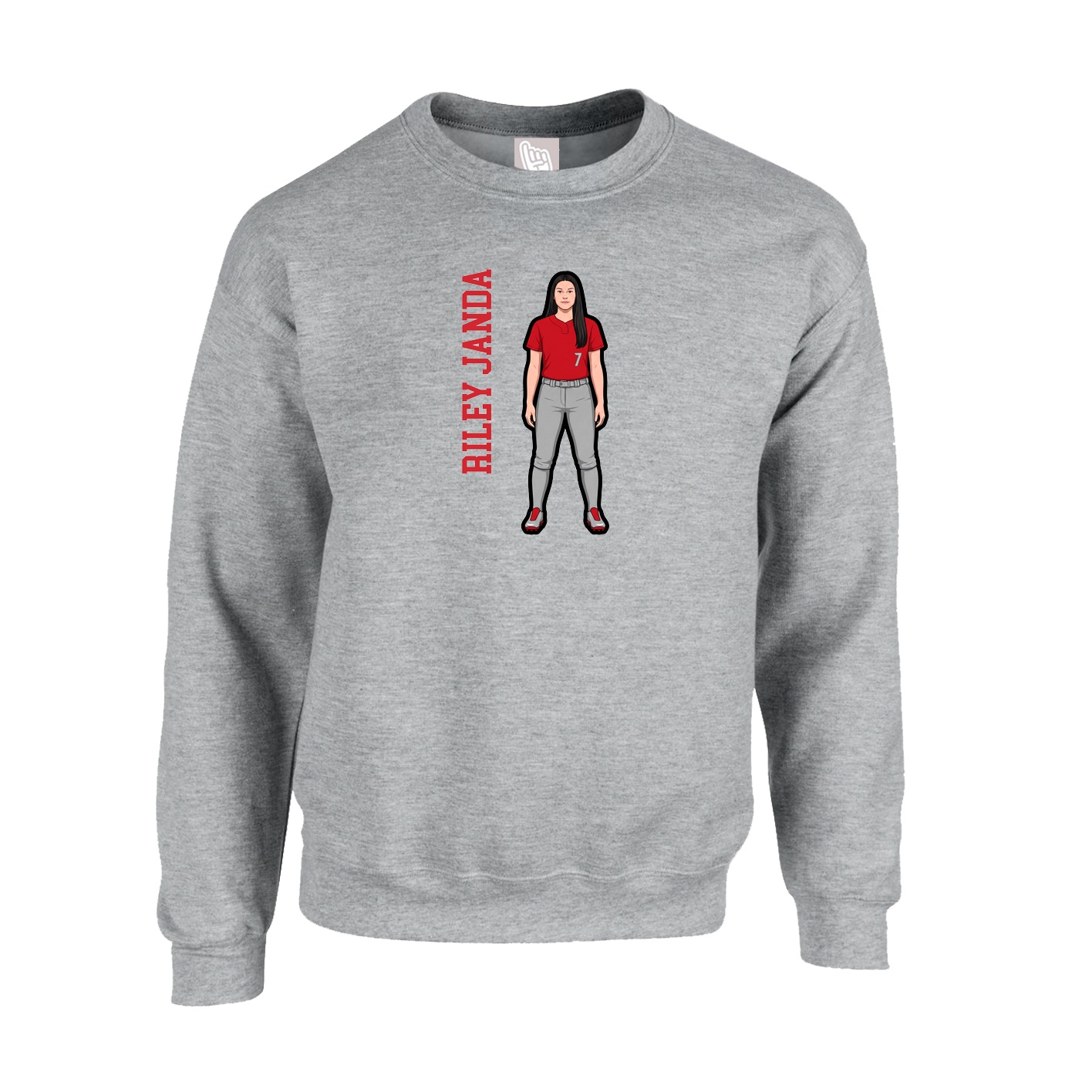 Fleece Crew — Name Vertical in Grey