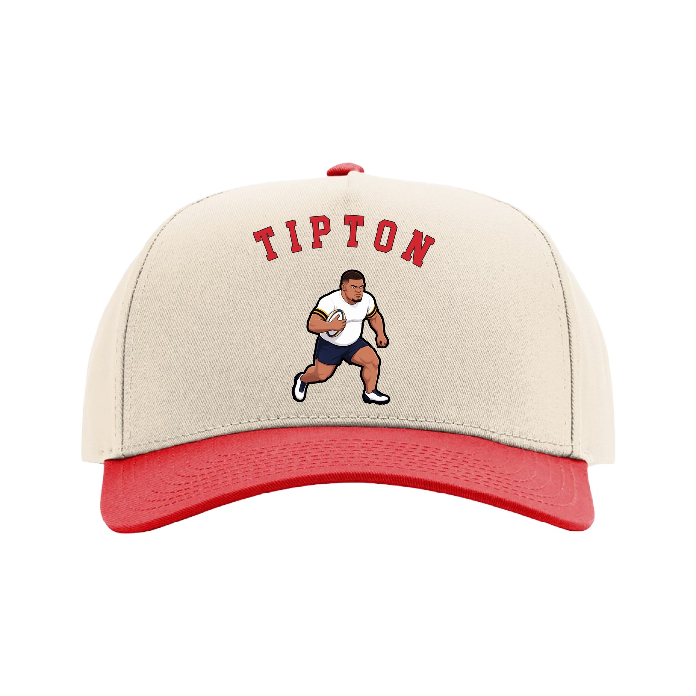 Full Fabric Five-Panel Champ Cap — Shirsey Arch in Cream/Red