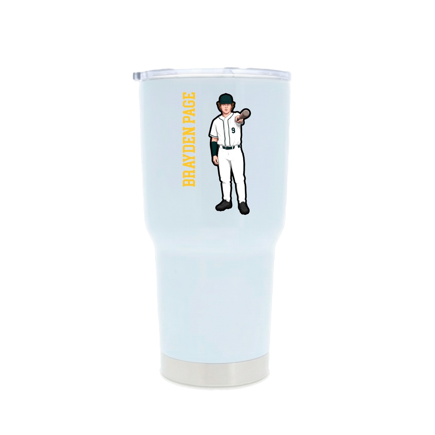 30oz Stainless Steel Tumbler — Name Vertical in White