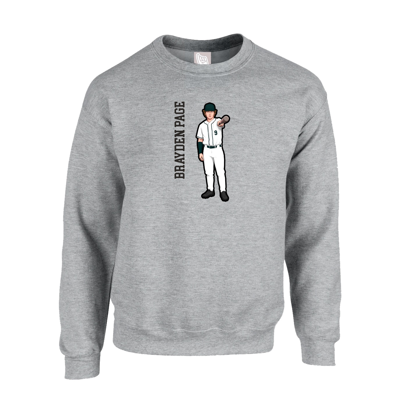 Fleece Crew — Name Vertical in Grey