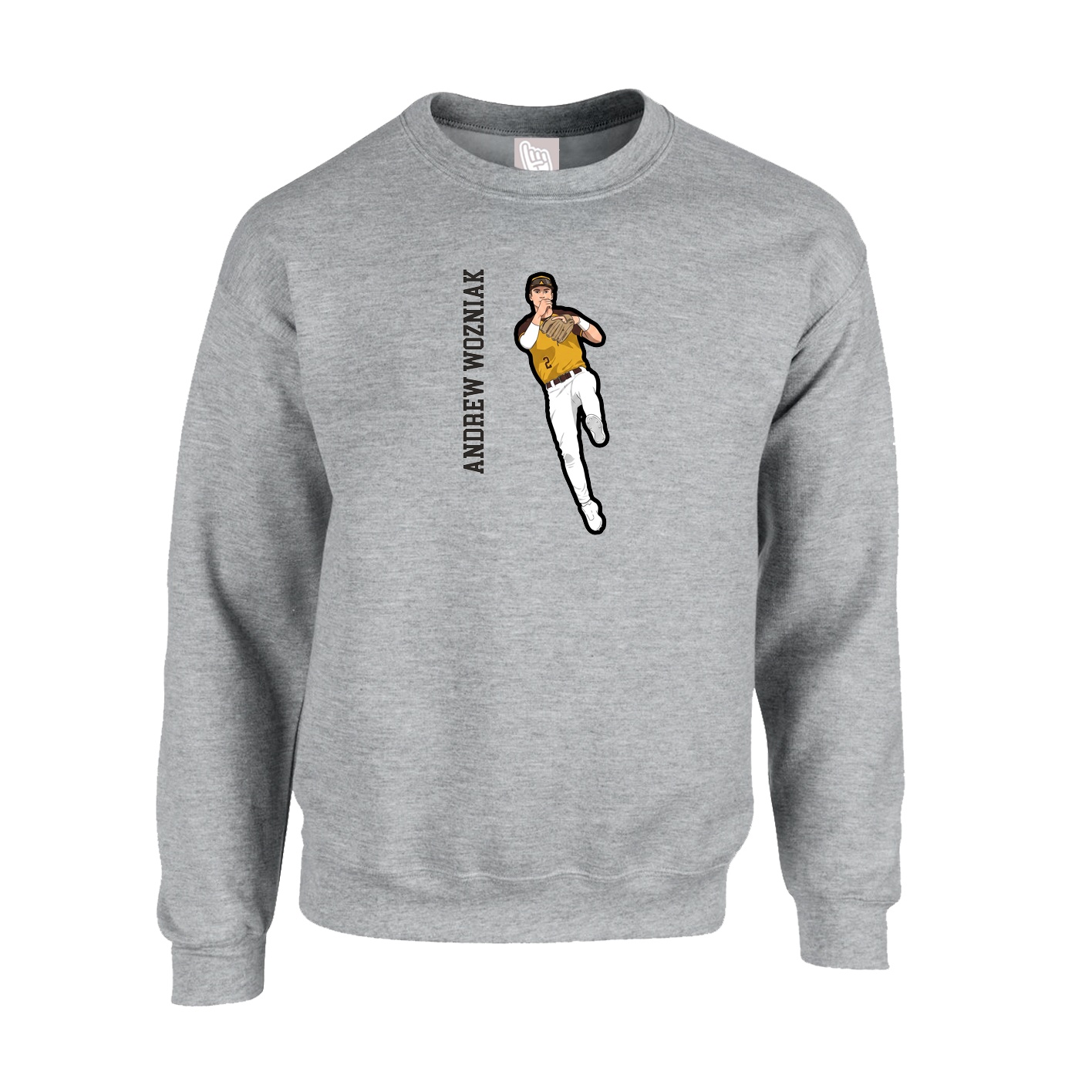 Fleece Crew — Name Vertical in Grey