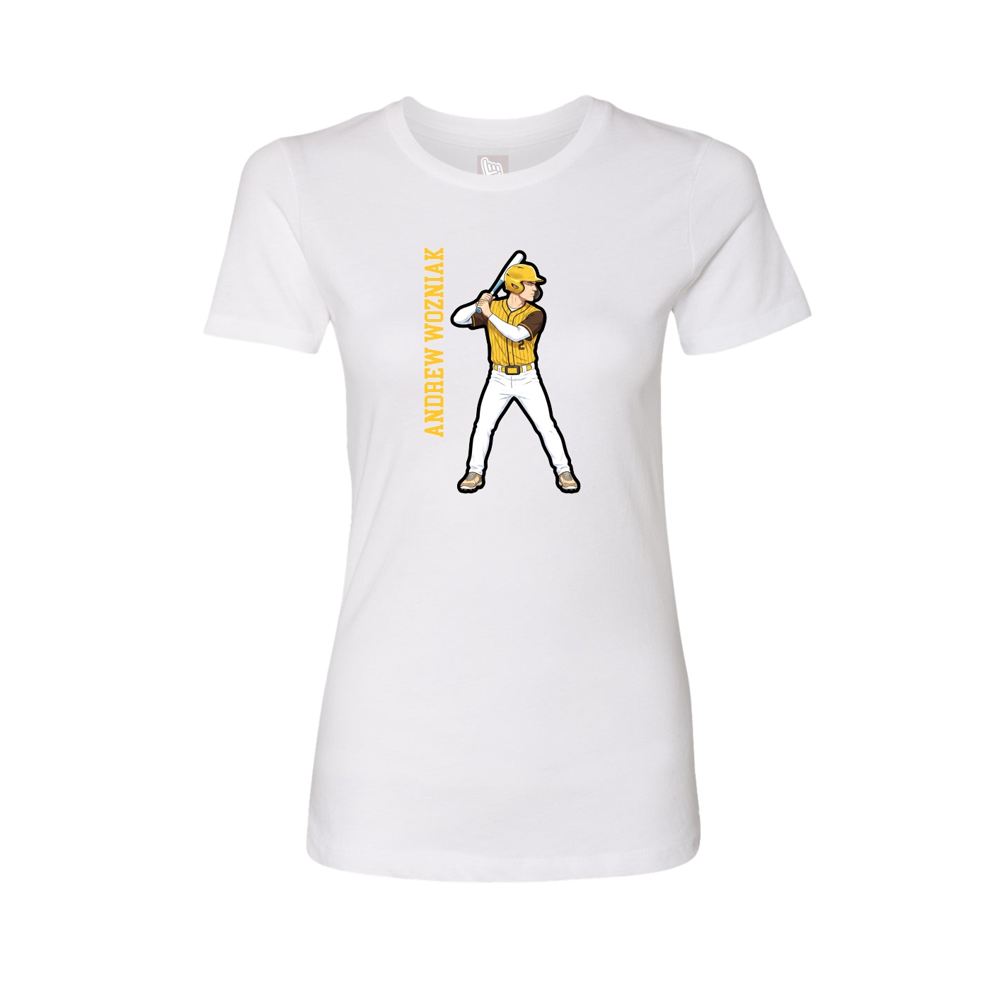 Womens Tee — Name Vertical in White