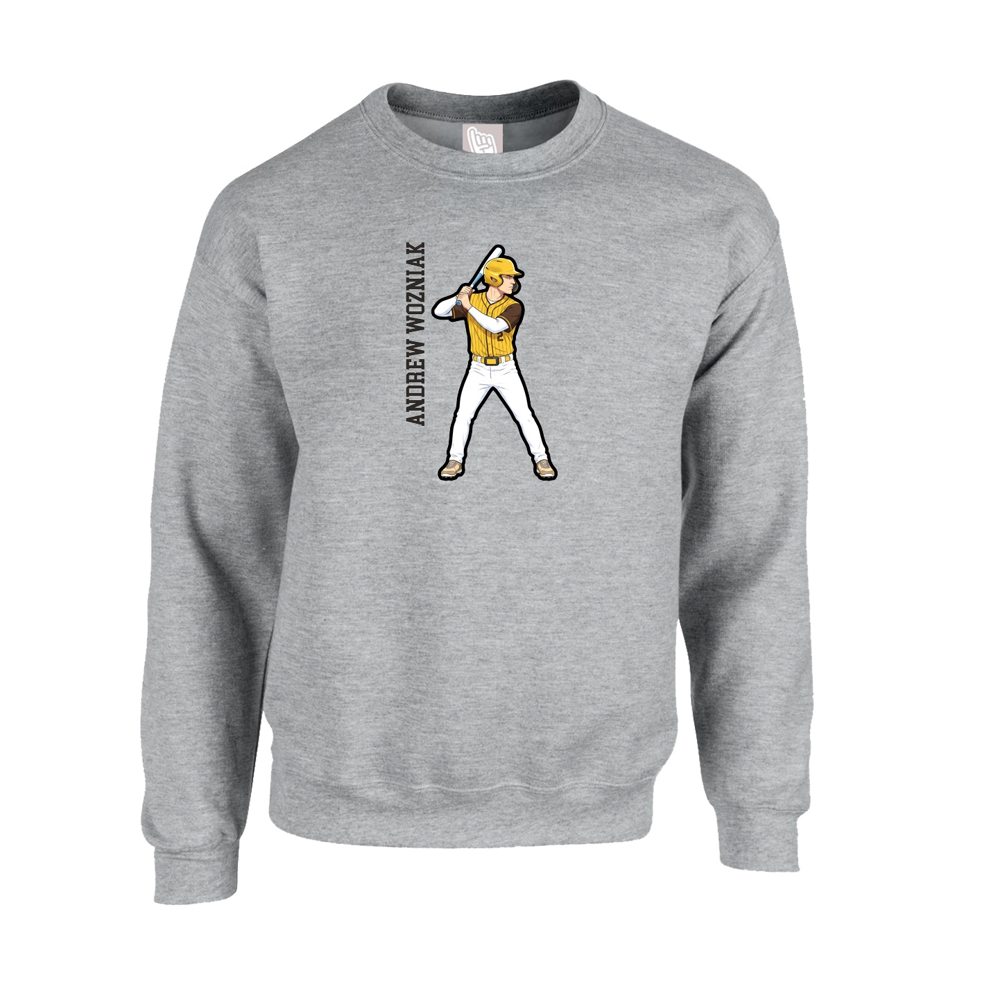 Fleece Crew — Name Vertical in Grey