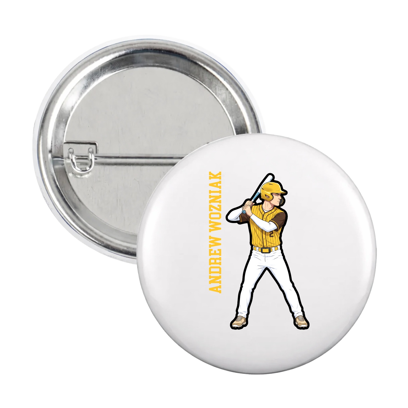 Game Day Button — Name Vertical in White