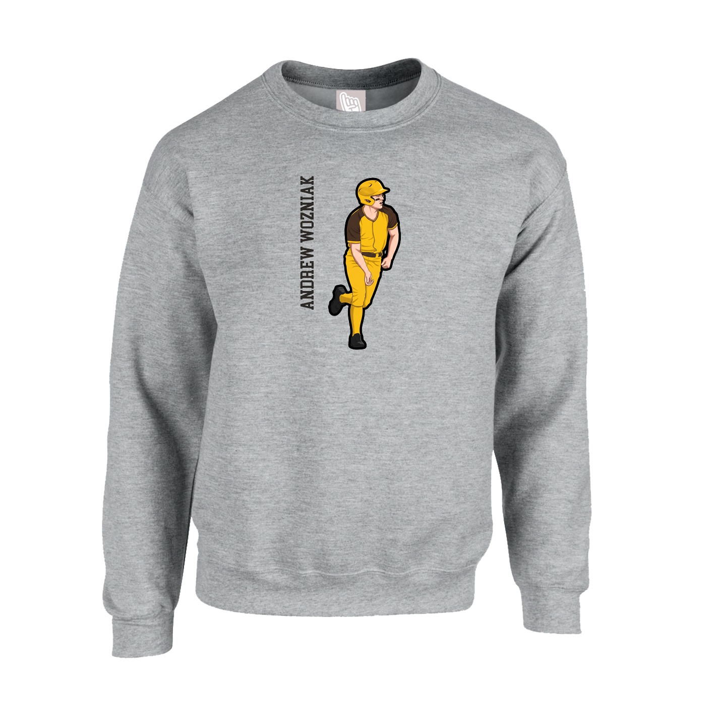 Fleece Crew — Name Vertical in Grey