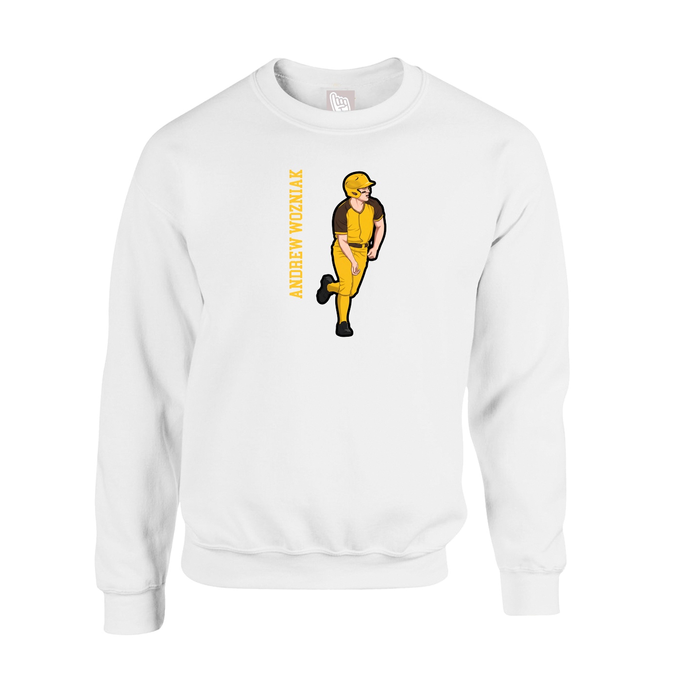 Fleece Crew — Name Vertical in White