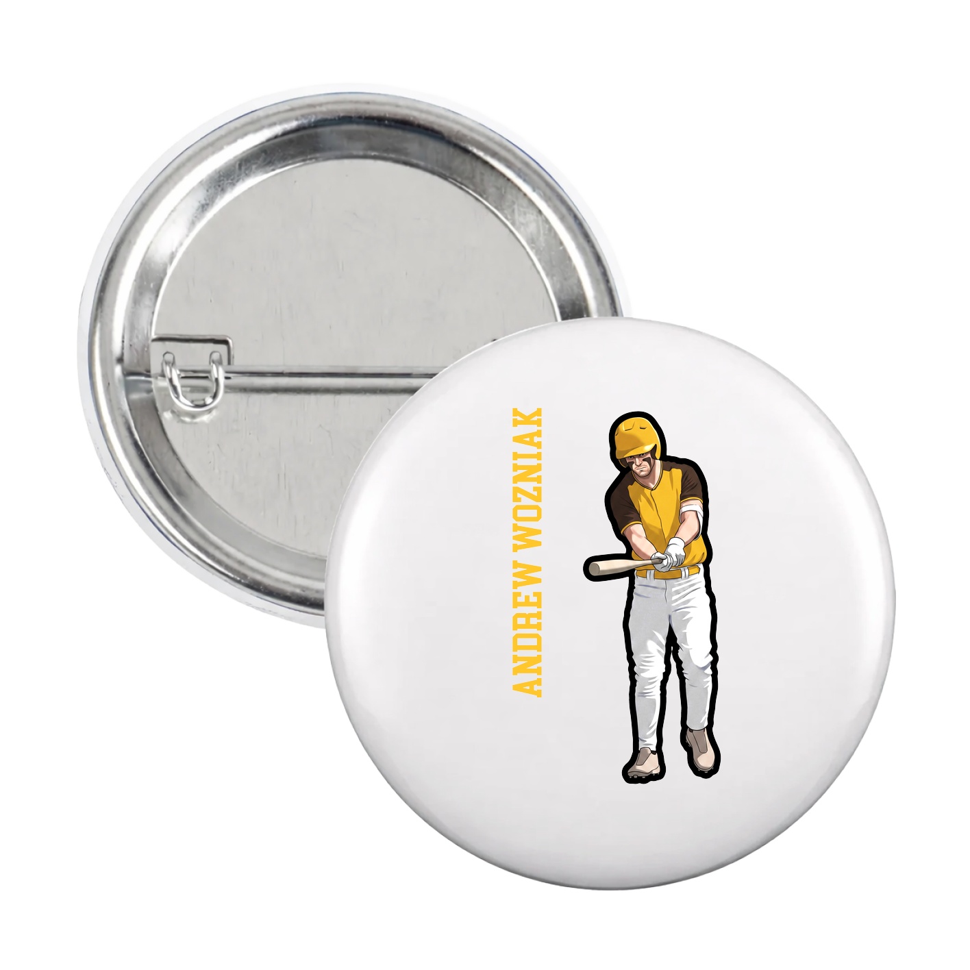 Game Day Button — Name Vertical in White