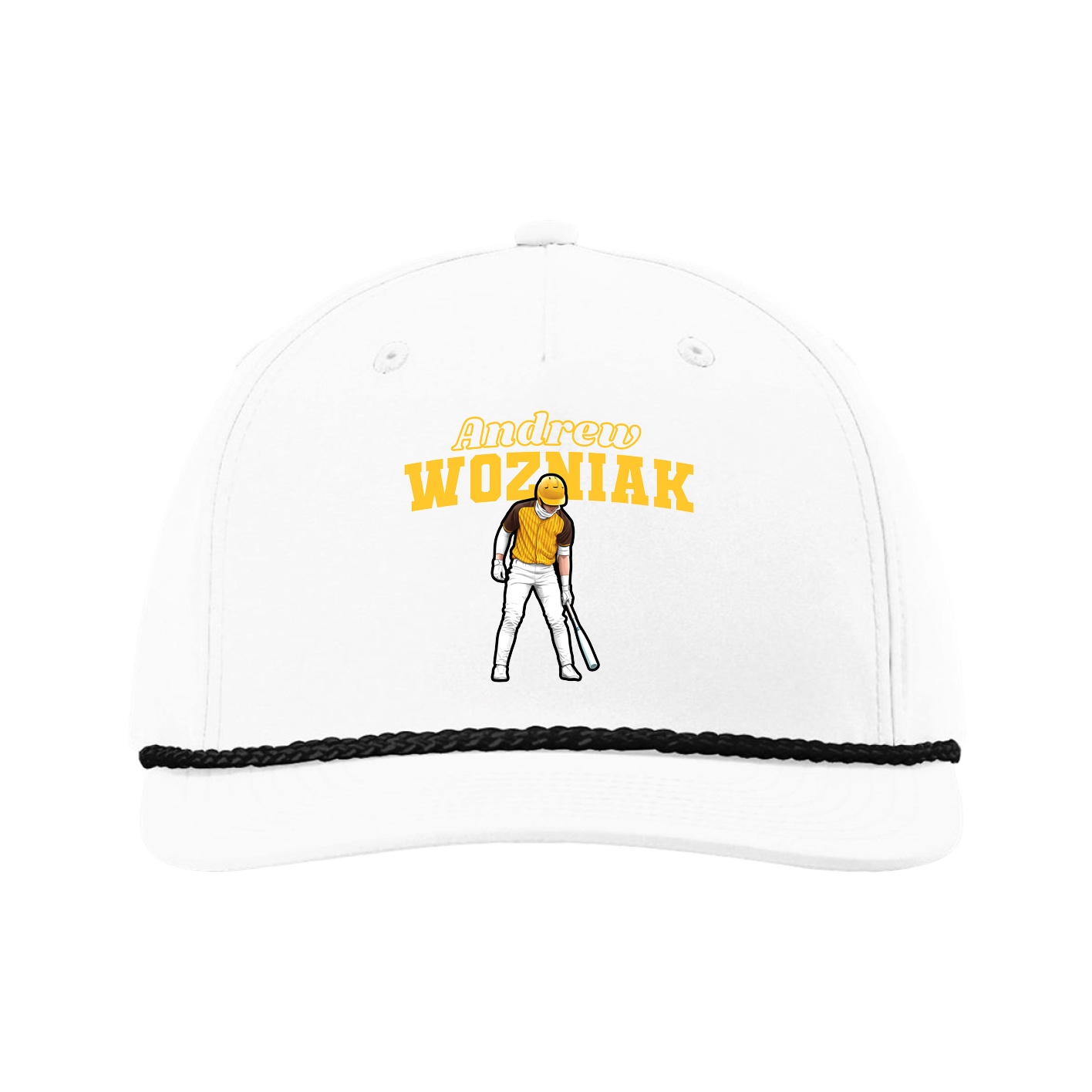Five-Panel Classic Rope Cap — Name Arch in White