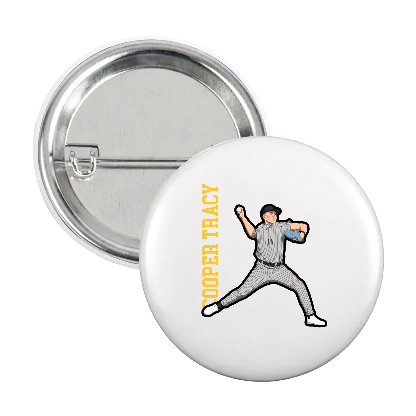 Game Day Button — Name Vertical in White