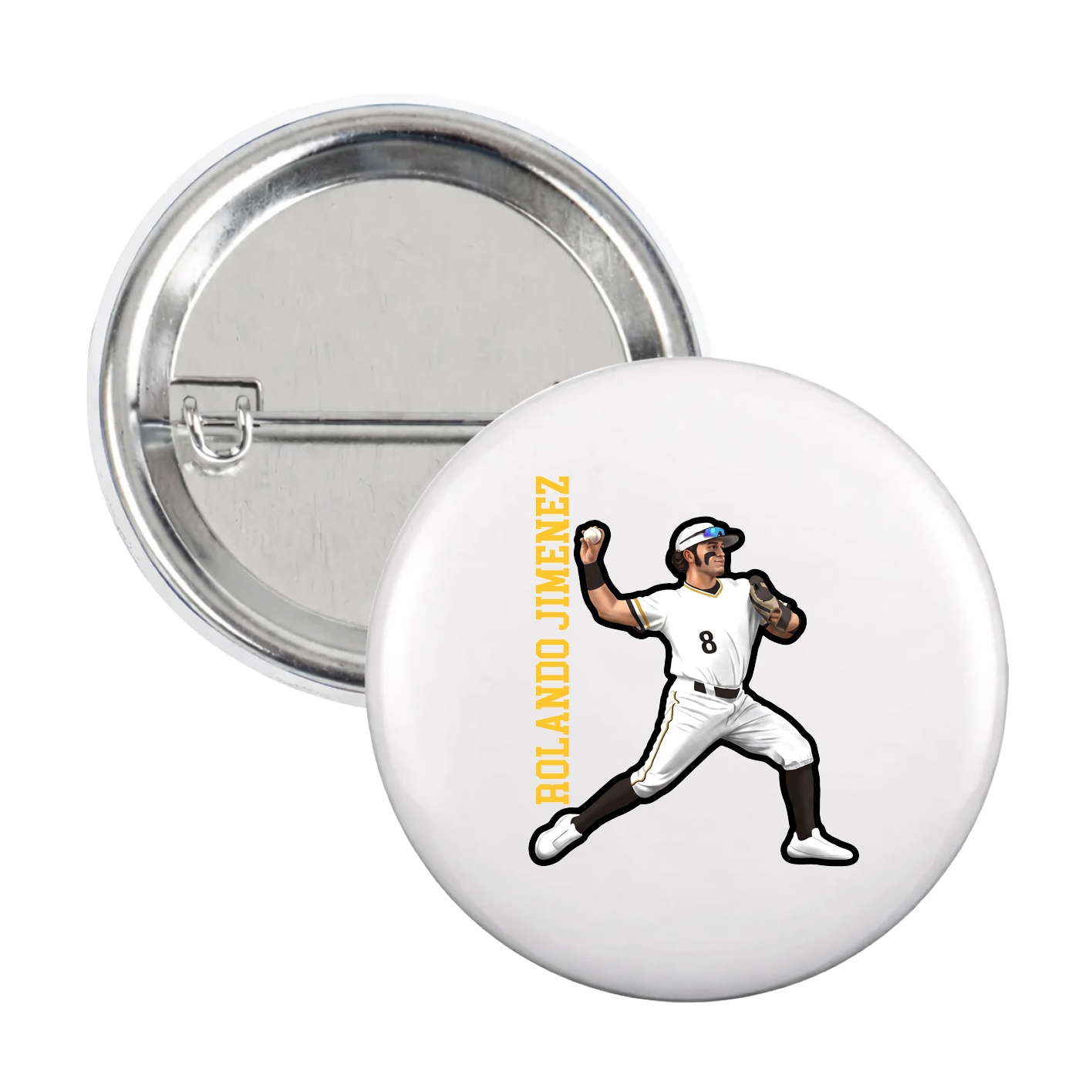 Game Day Button — Name Vertical in White