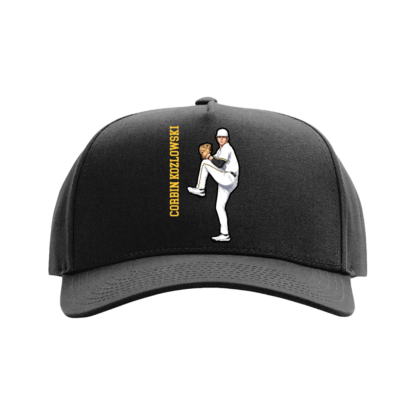 Full Fabric Five-Panel Champ Cap — Name Vertical in Black