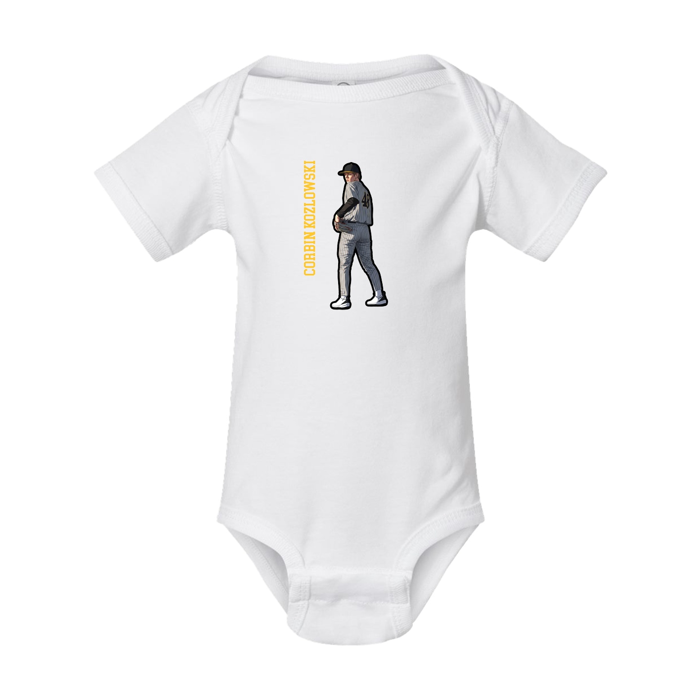 Baby Onesie — Name Vertical in White