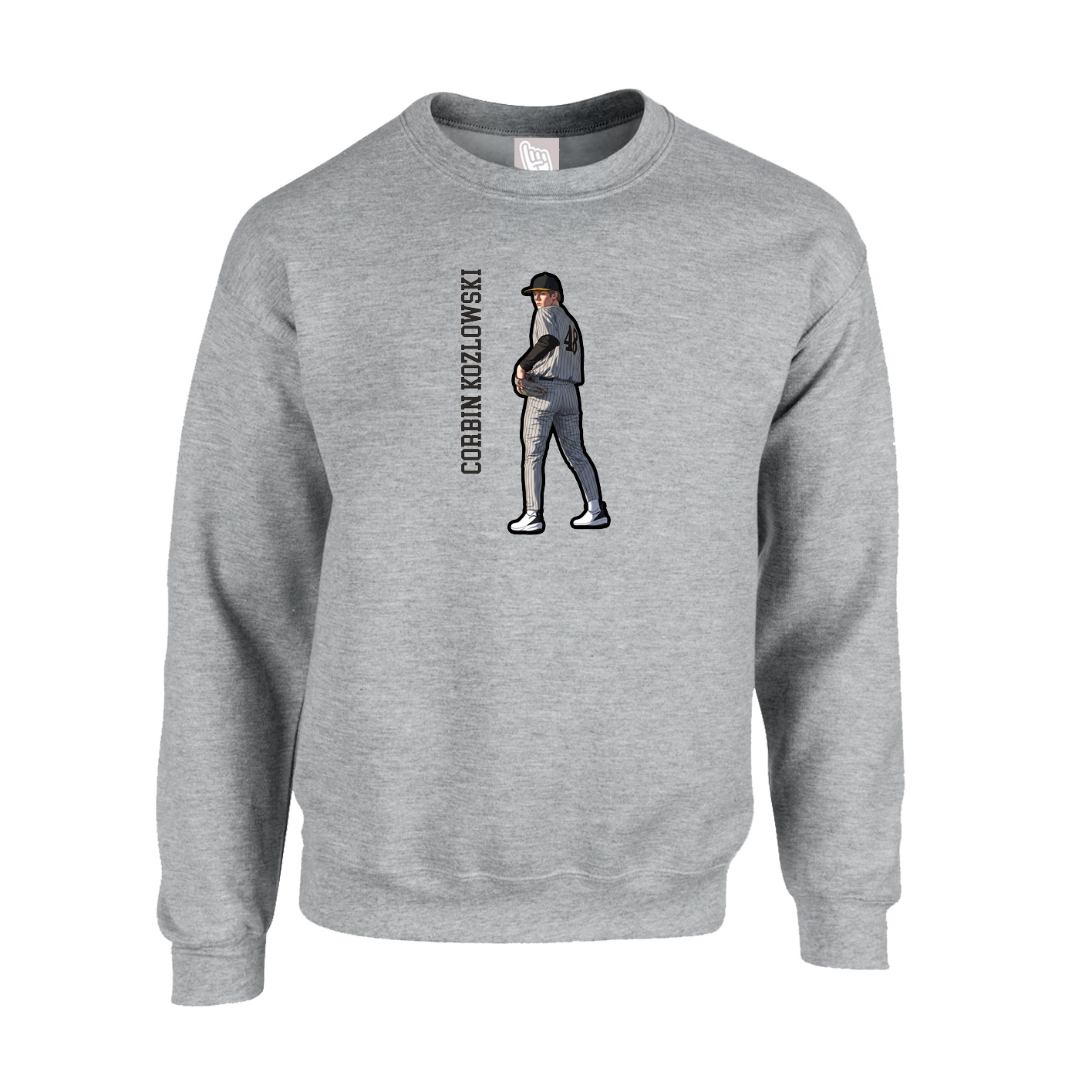 Fleece Crew — Name Vertical in Grey