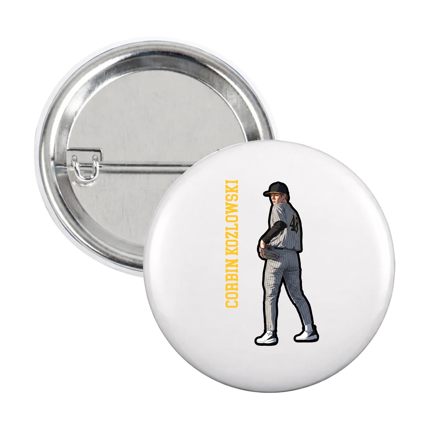 Game Day Button — Name Vertical in White