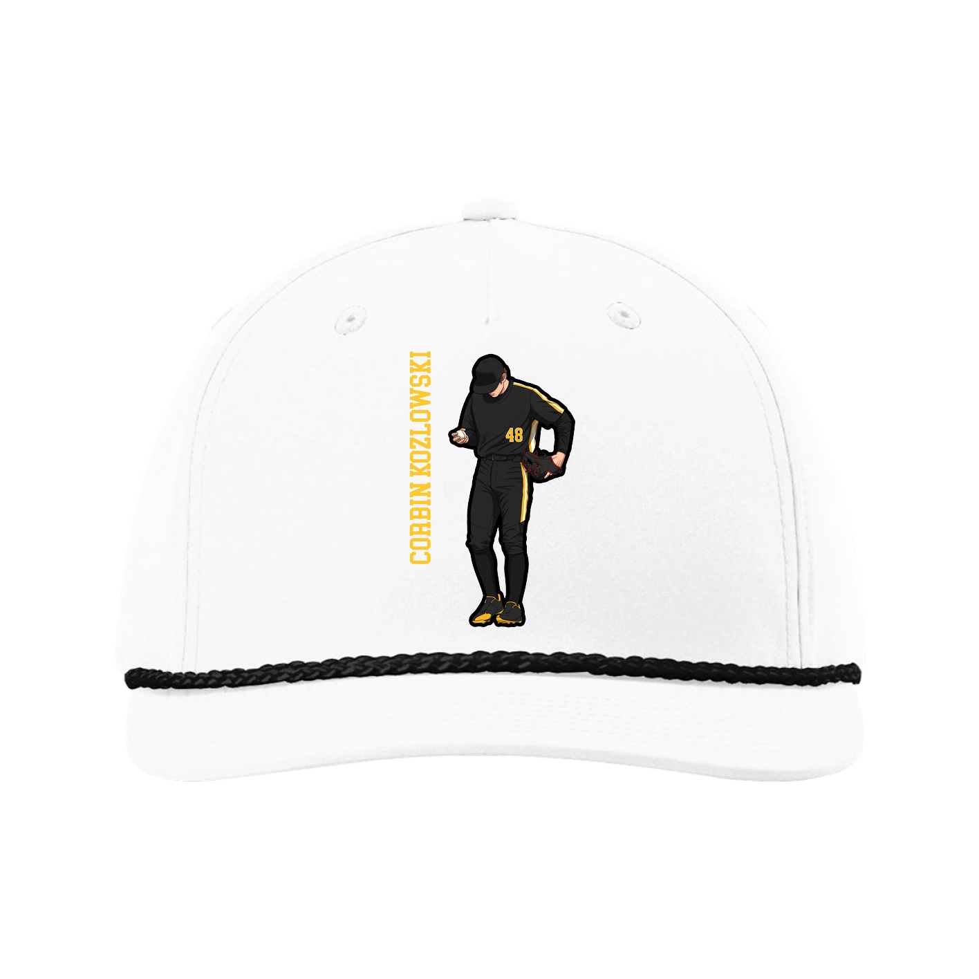 Five-Panel Classic Rope Cap — Name Vertical in White