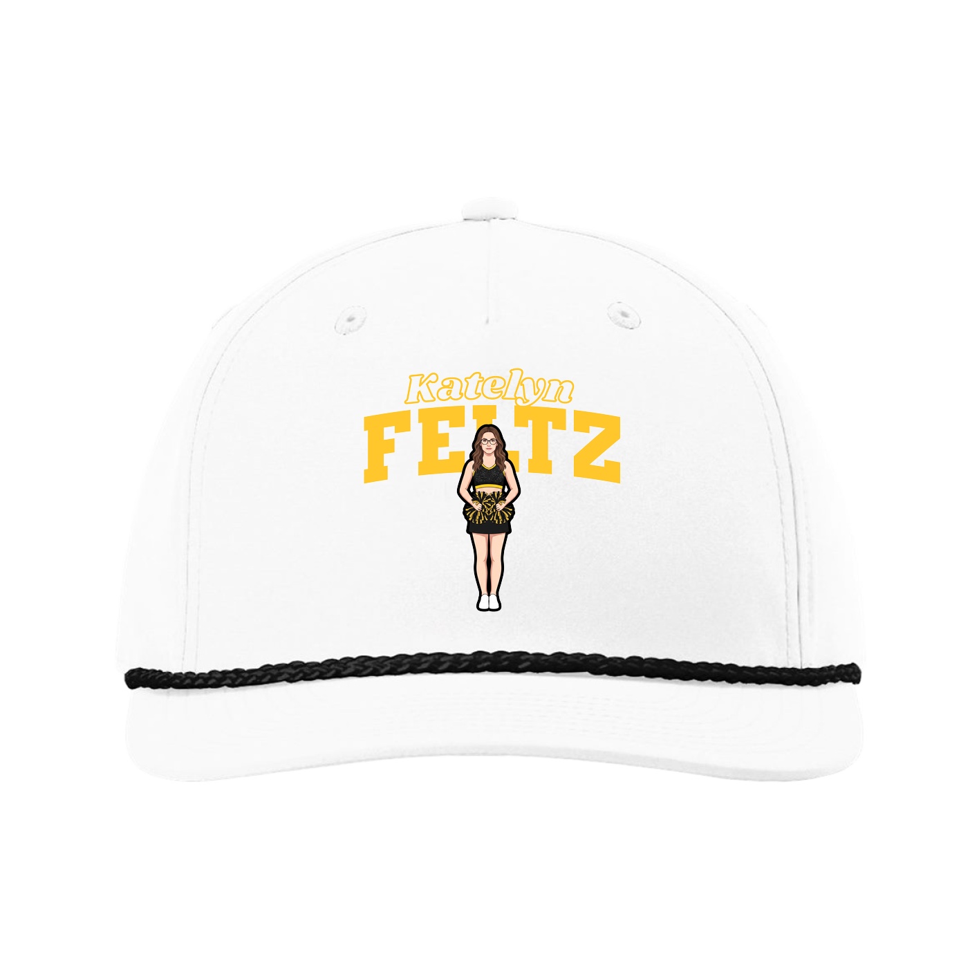 Five-Panel Classic Rope Cap — Name Arch in White
