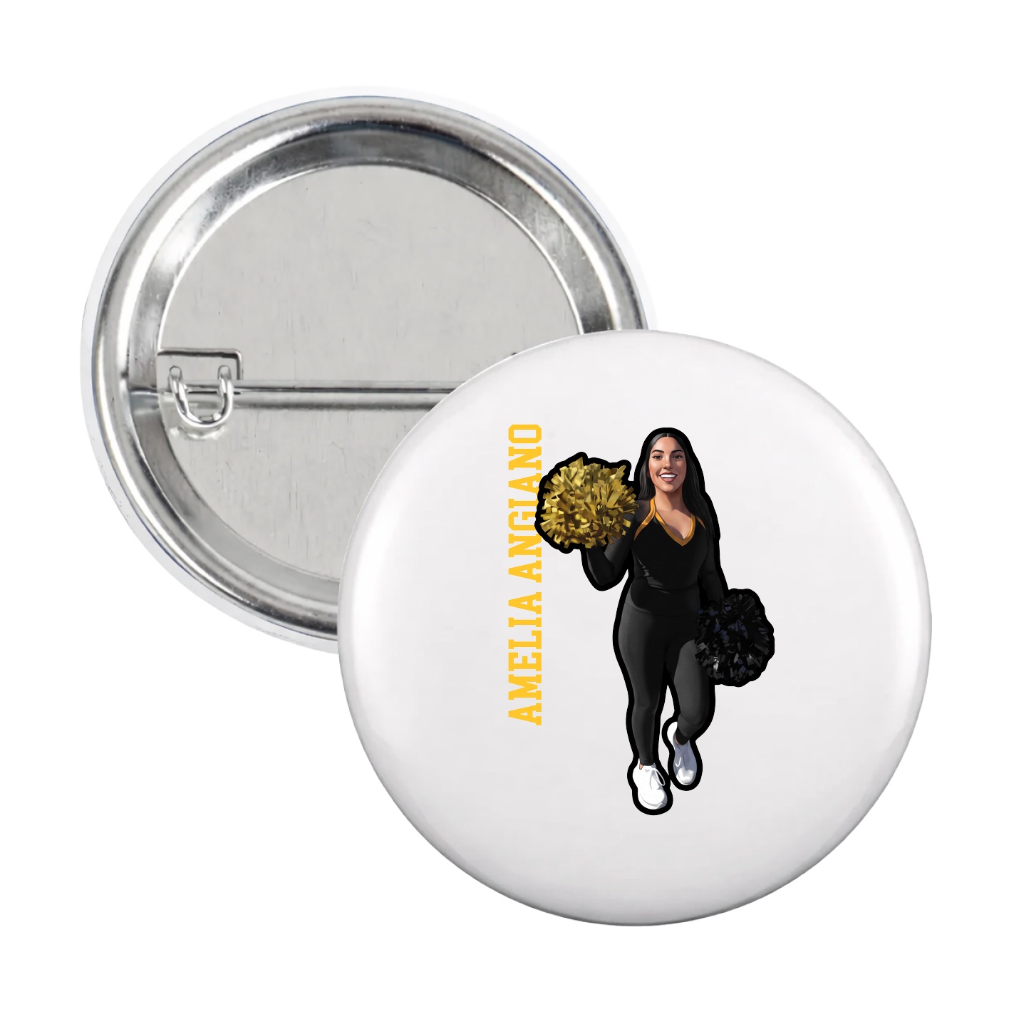 Game Day Button — Name Vertical in White