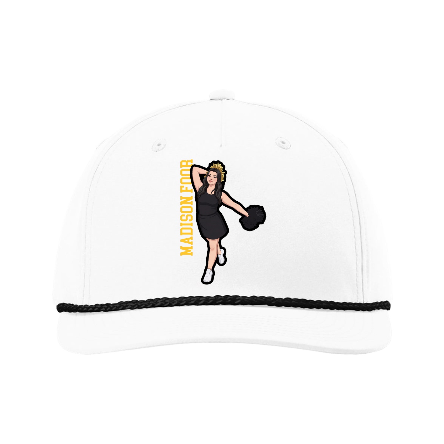 Five-Panel Classic Rope Cap — Name Vertical in White