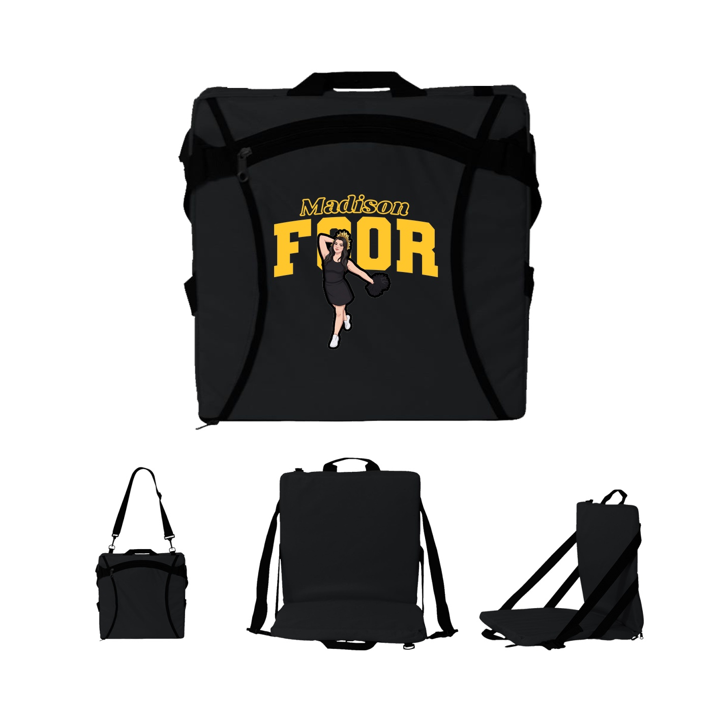 Folding Stadium Seat — Name Arch in Black