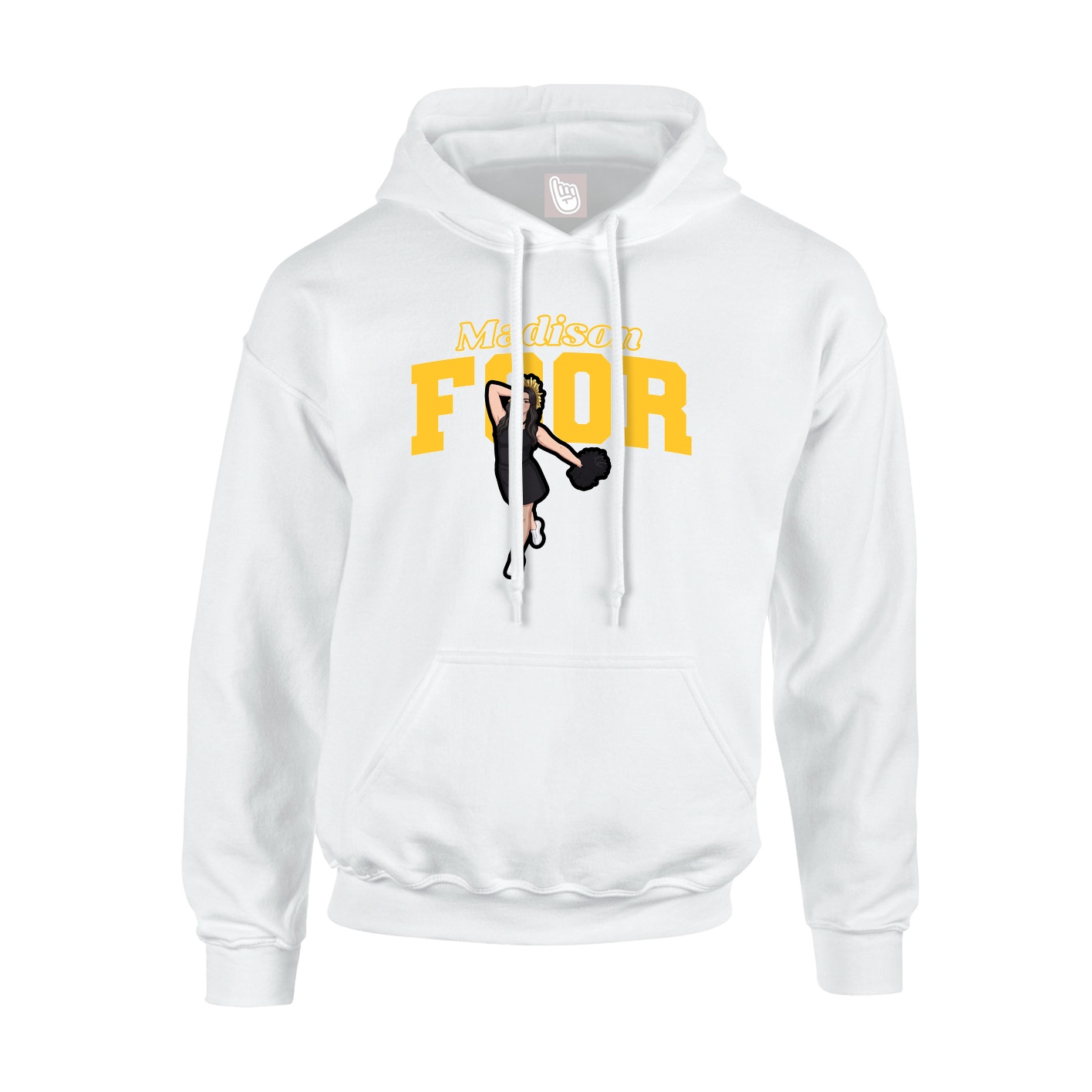 Youth Hoodie — Name Arch in White