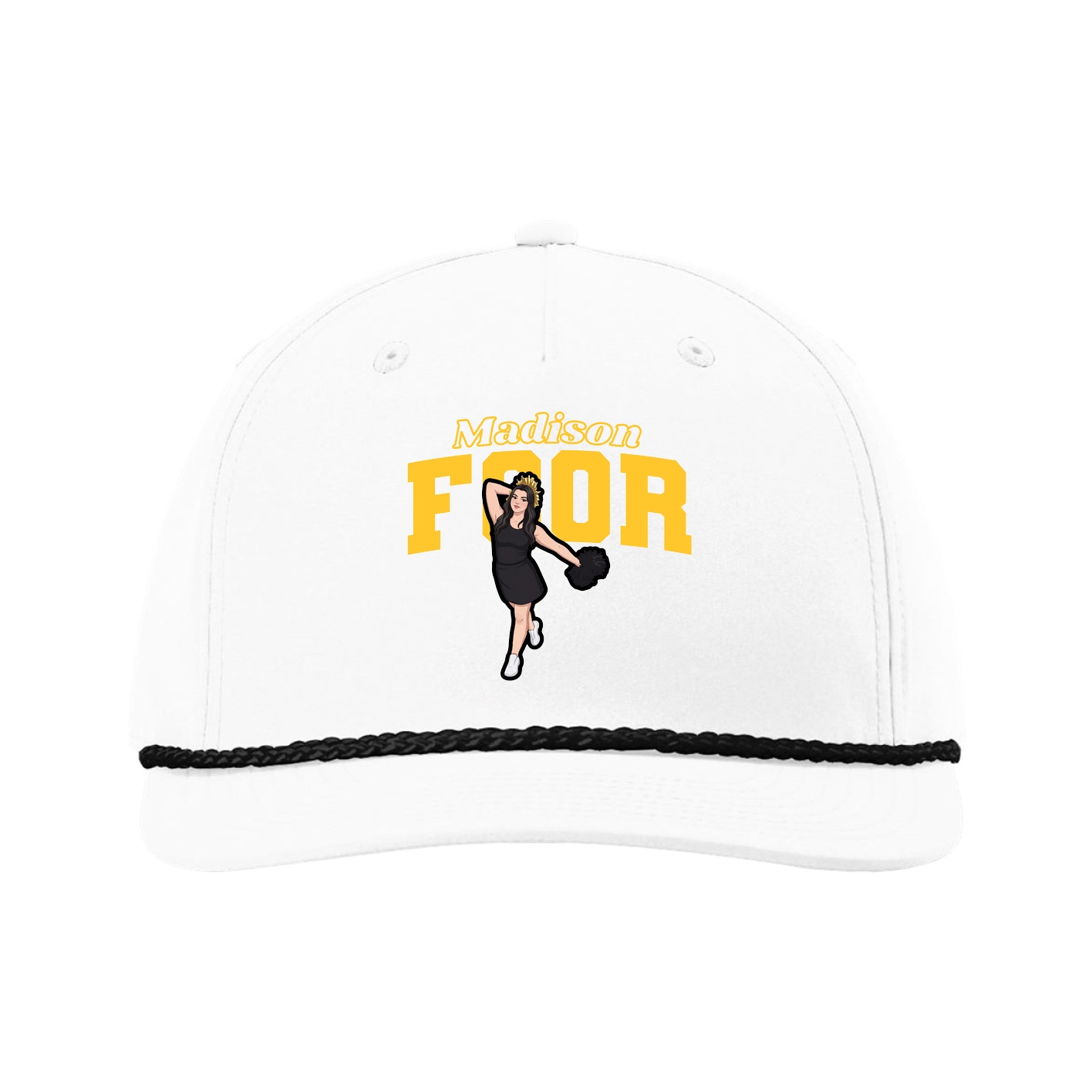 Five-Panel Classic Rope Cap — Name Arch in White