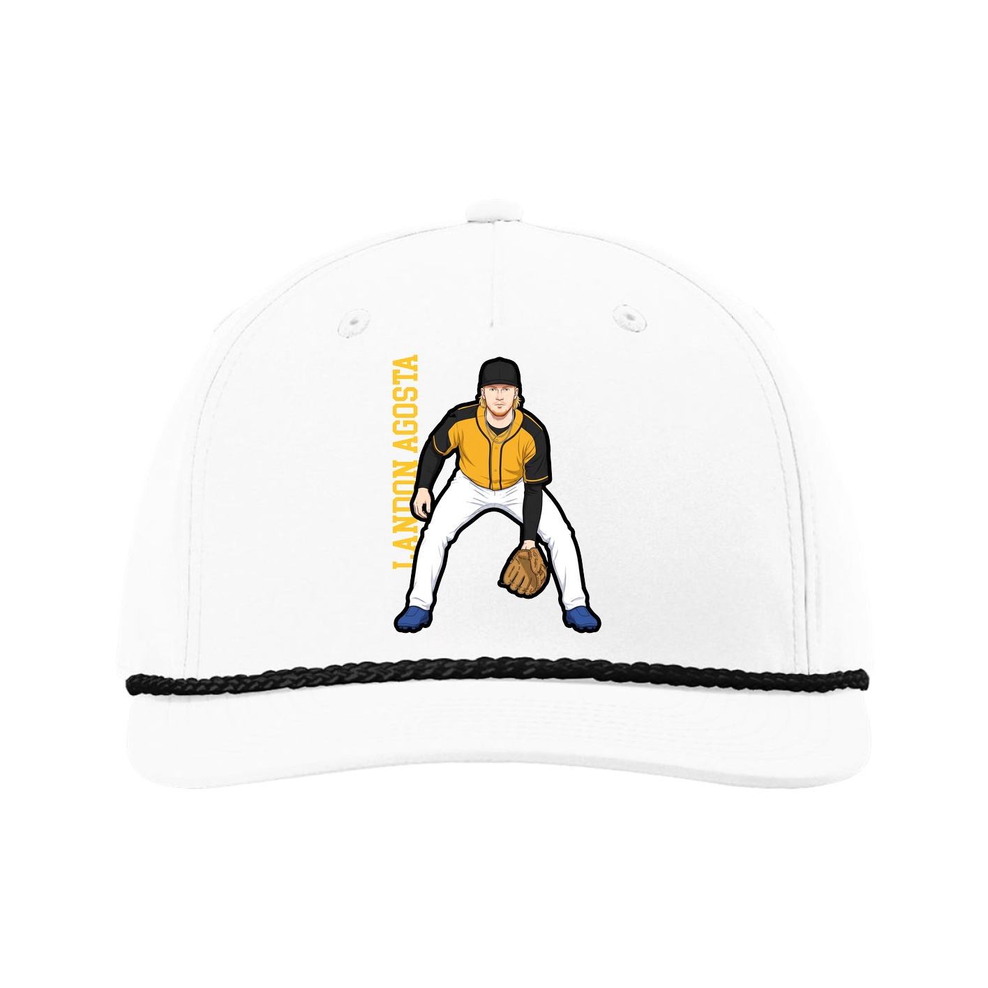 Five-Panel Classic Rope Cap — Name Vertical in White