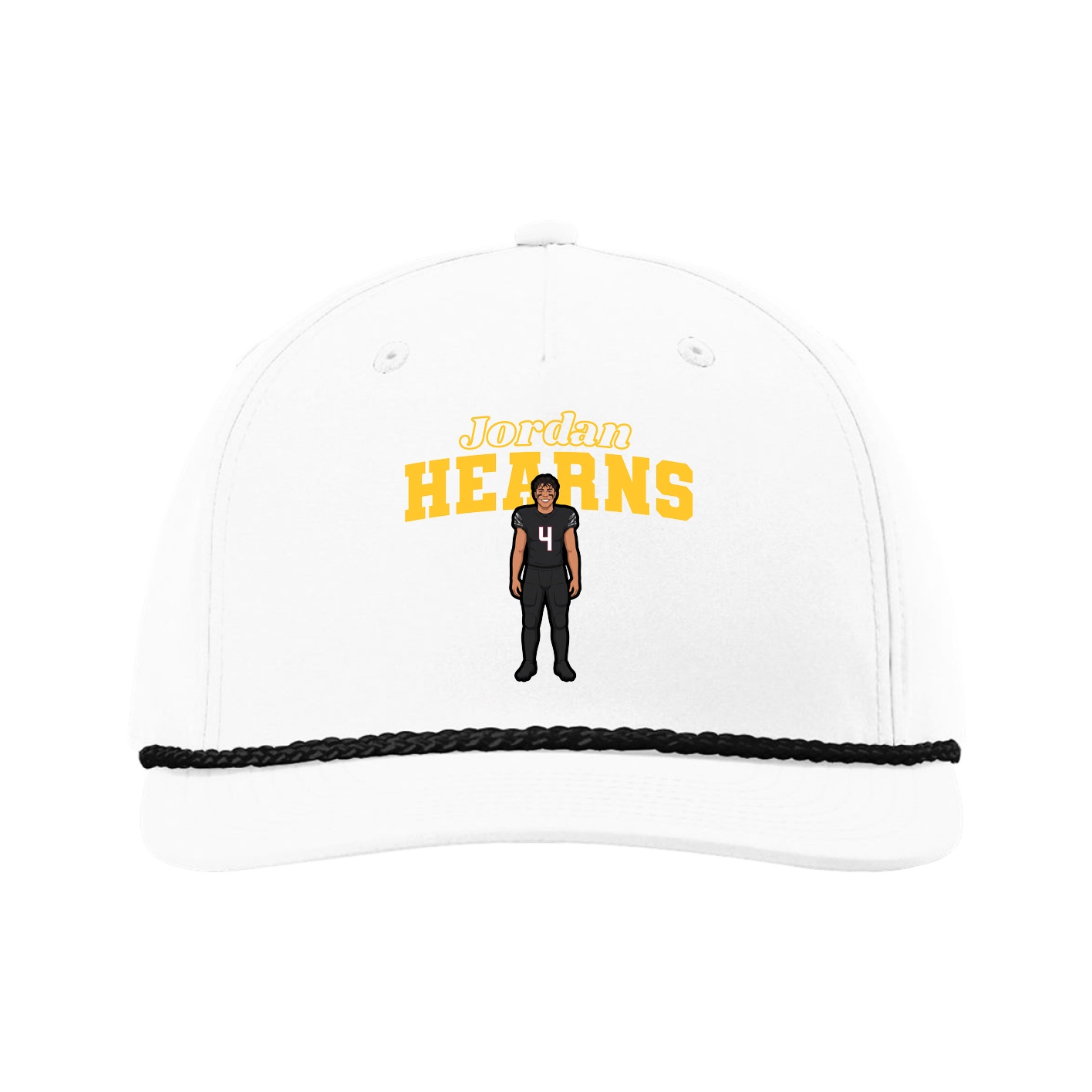 Five-Panel Classic Rope Cap — Name Arch in White