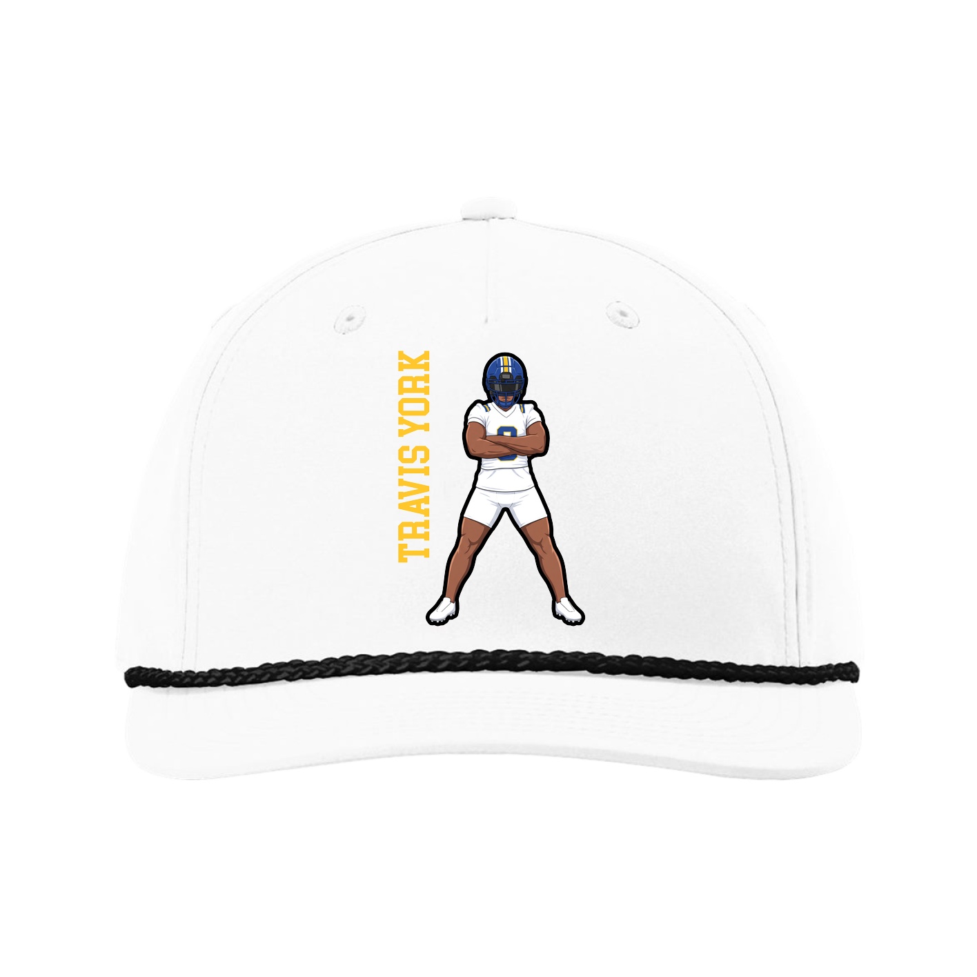 Five-Panel Classic Rope Cap — Name Vertical in White