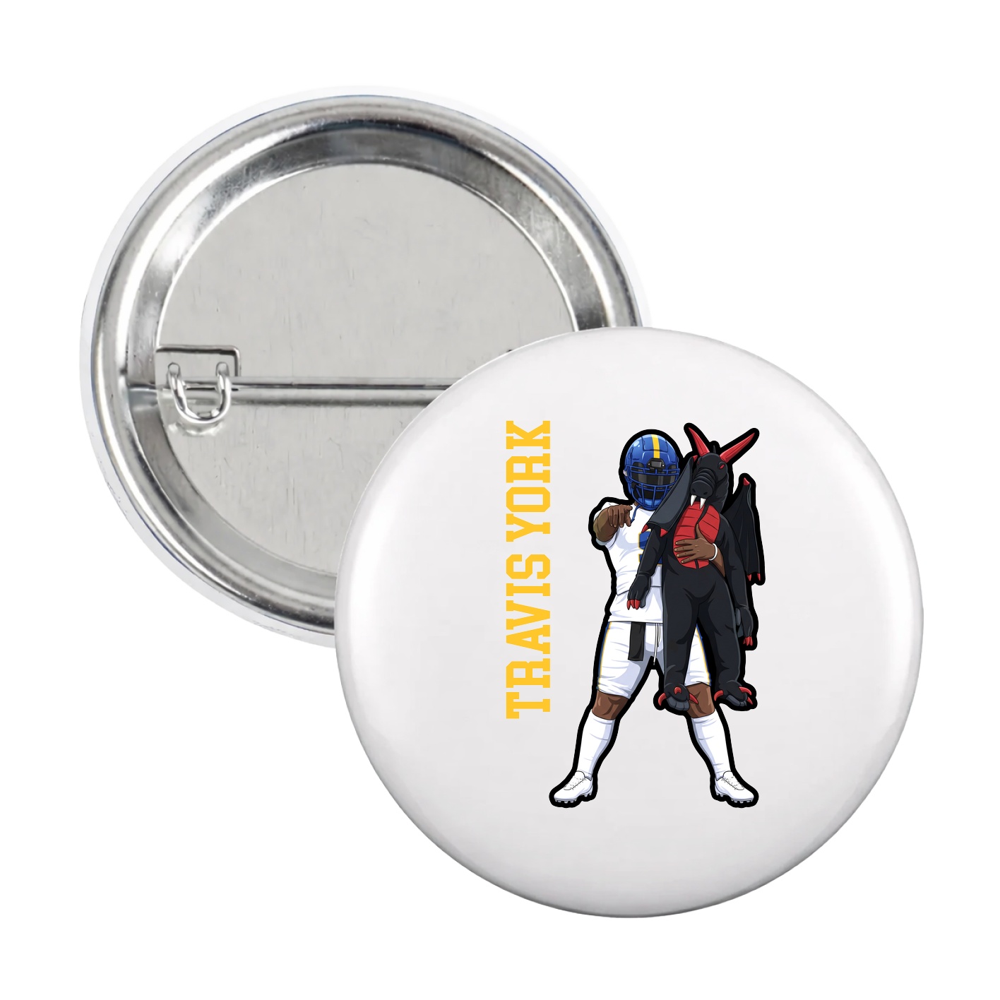 Game Day Button — Name Vertical in White
