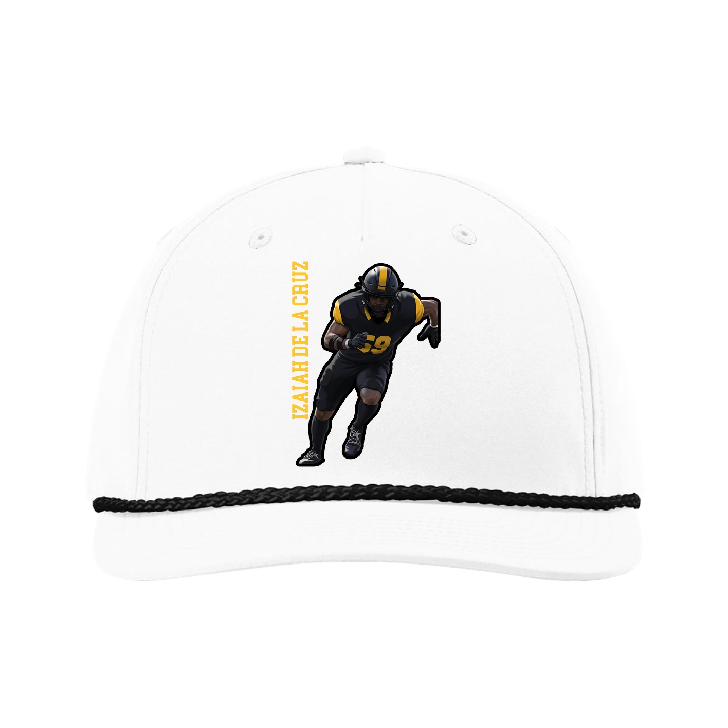 Five-Panel Classic Rope Cap — Name Vertical in White