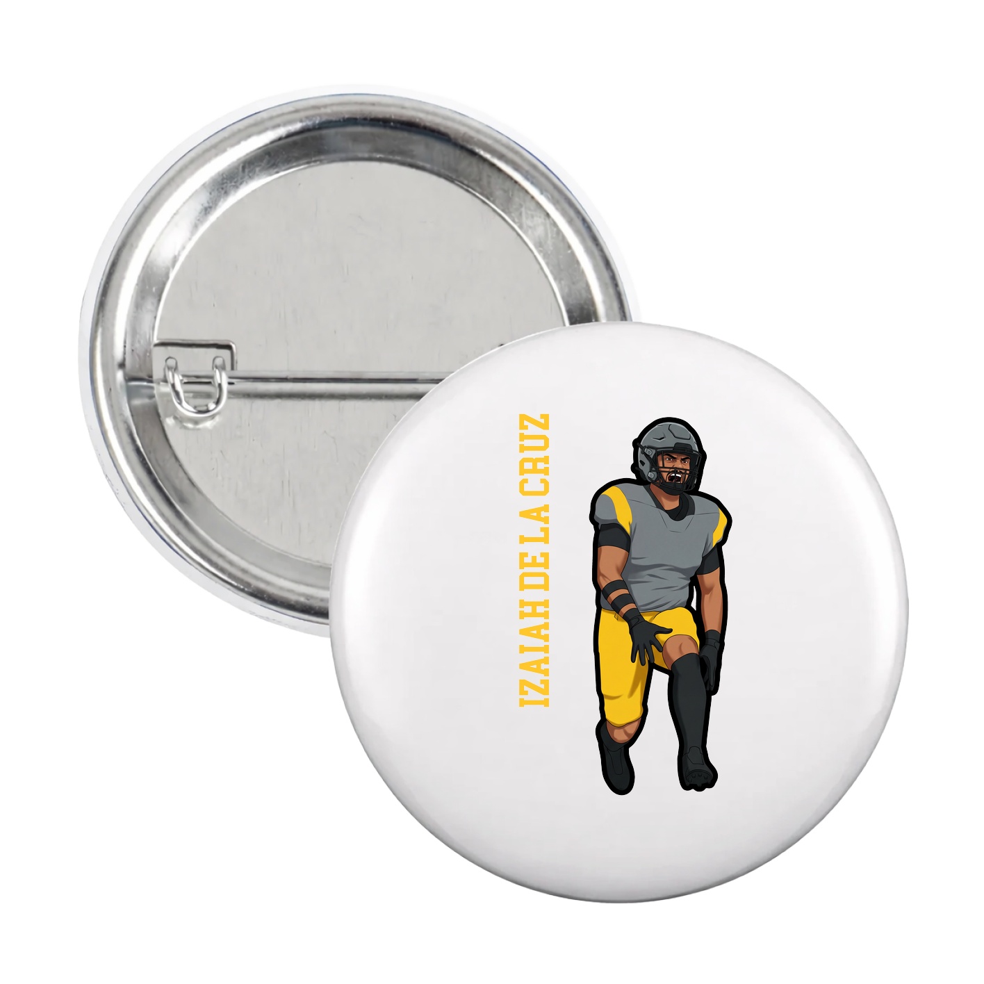 Game Day Button — Name Vertical in White