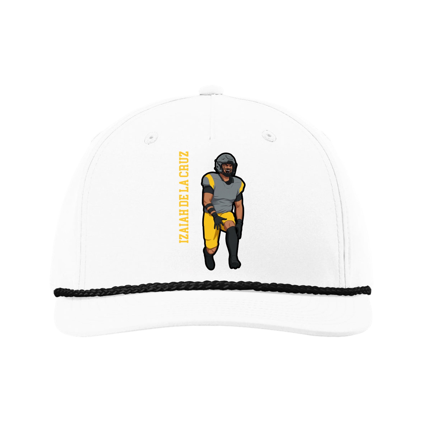 Five-Panel Classic Rope Cap — Name Vertical in White