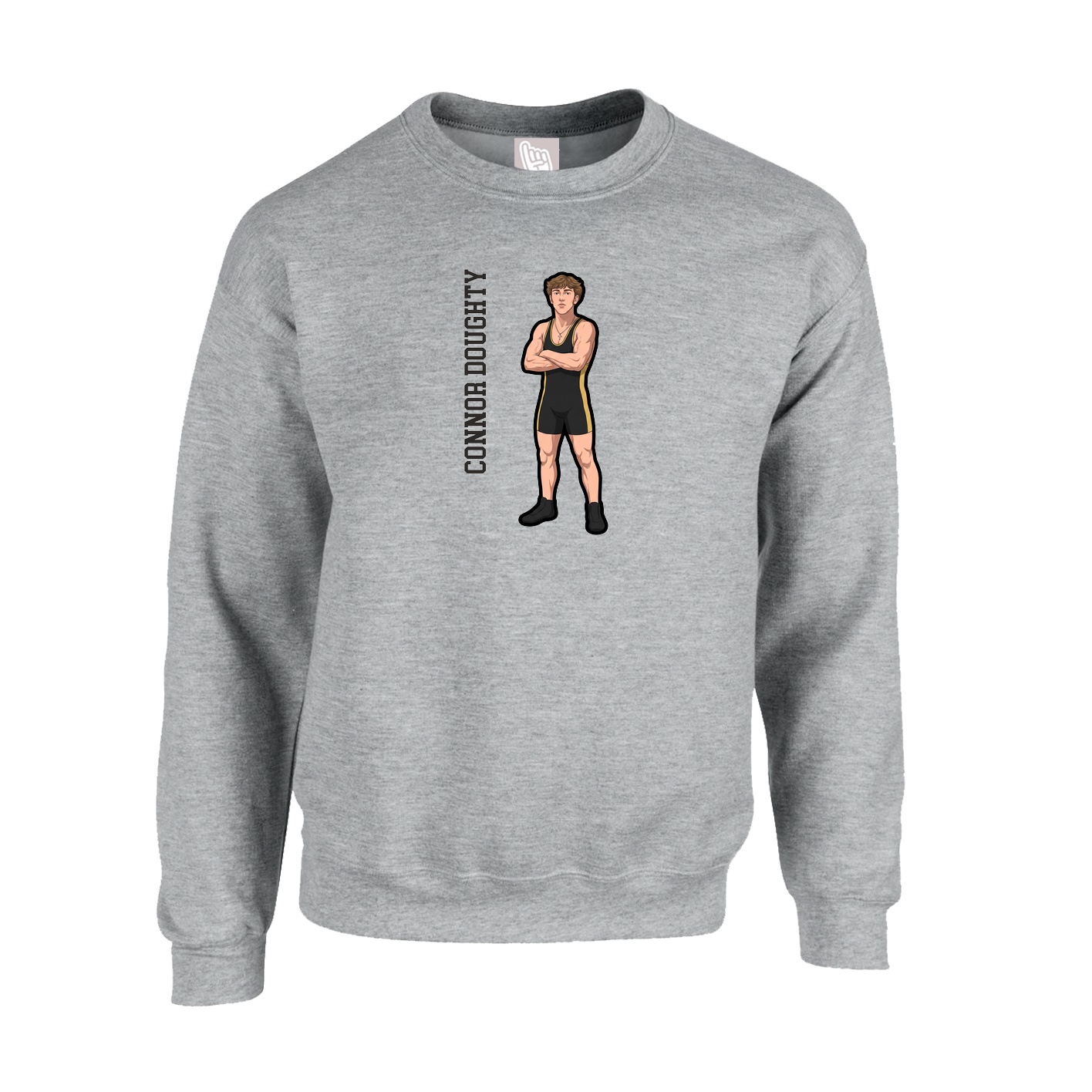 Fleece Crew — Name Vertical in Grey