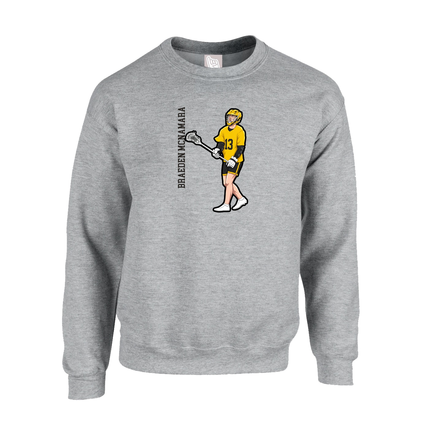 Fleece Crew — Name Vertical in Grey