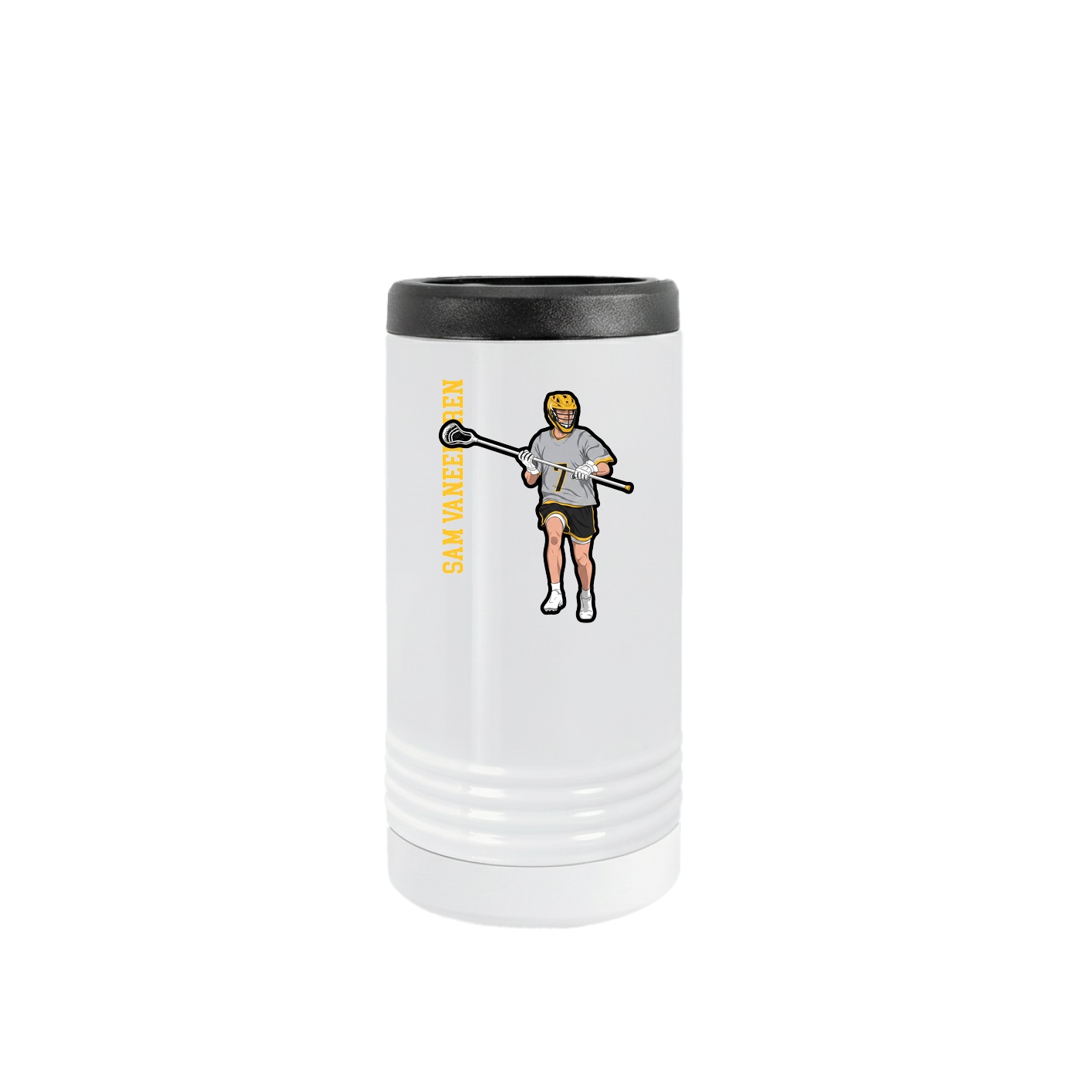 Slim Beverage Holder — Name Vertical in White